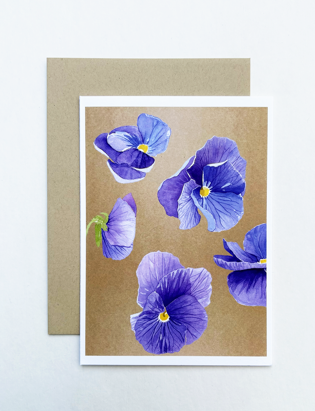 Notecard:  Violet Pansies on Baked Earth