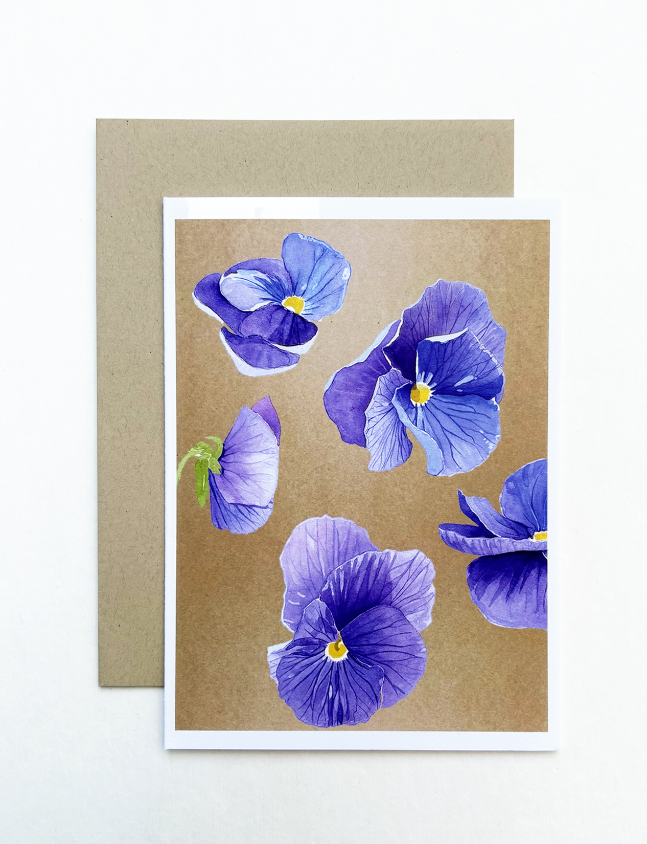 Notecard:  Violet Pansies on Baked Earth