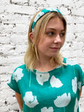 Headband:  White Poppies on Emerald