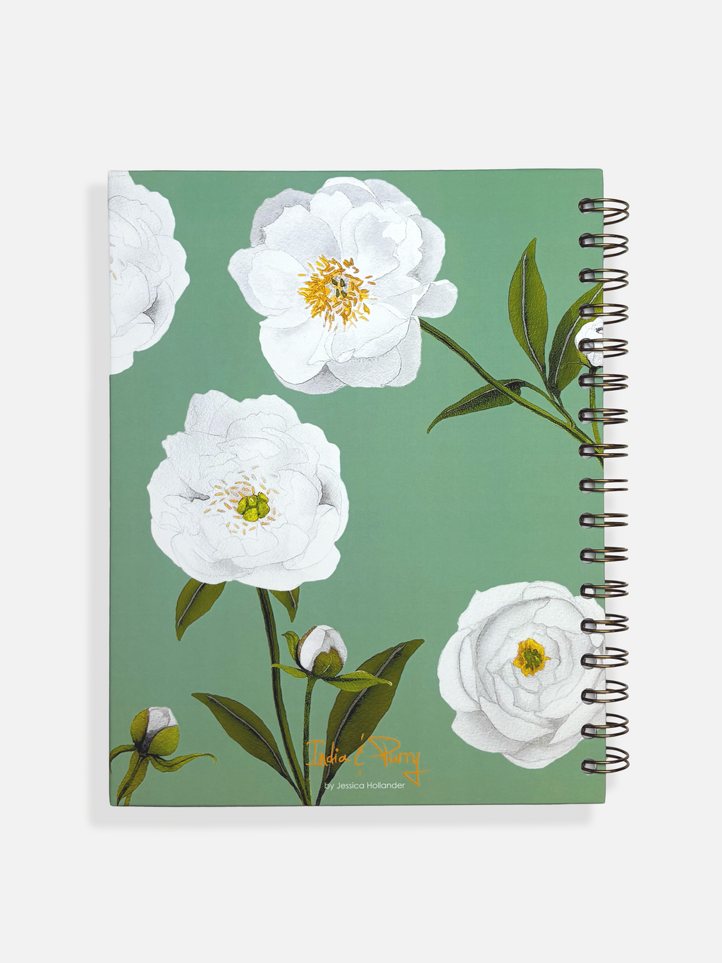 Notebook:  White Peonies on Green