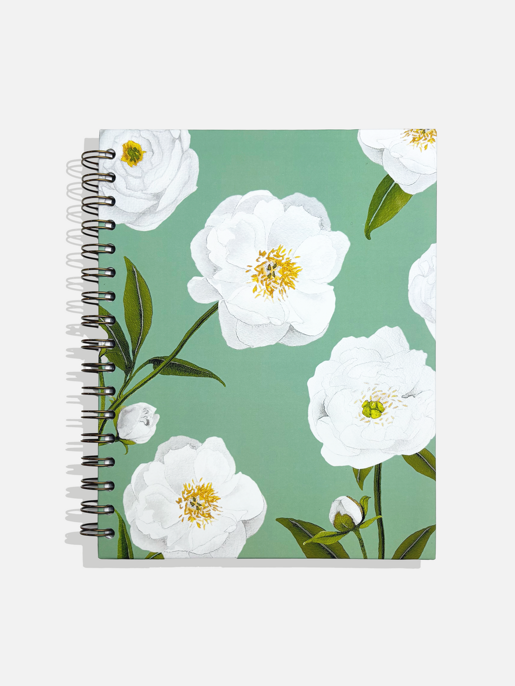 Notebook:  White Peonies on Green