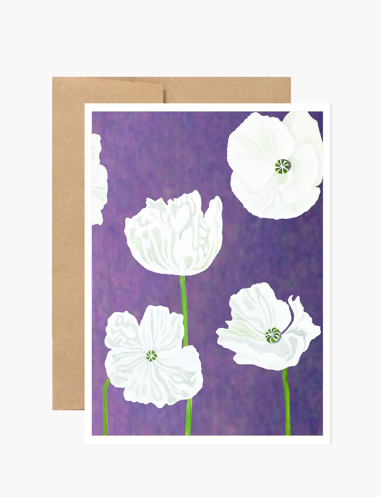 Notecard:  White Poppies on Violet