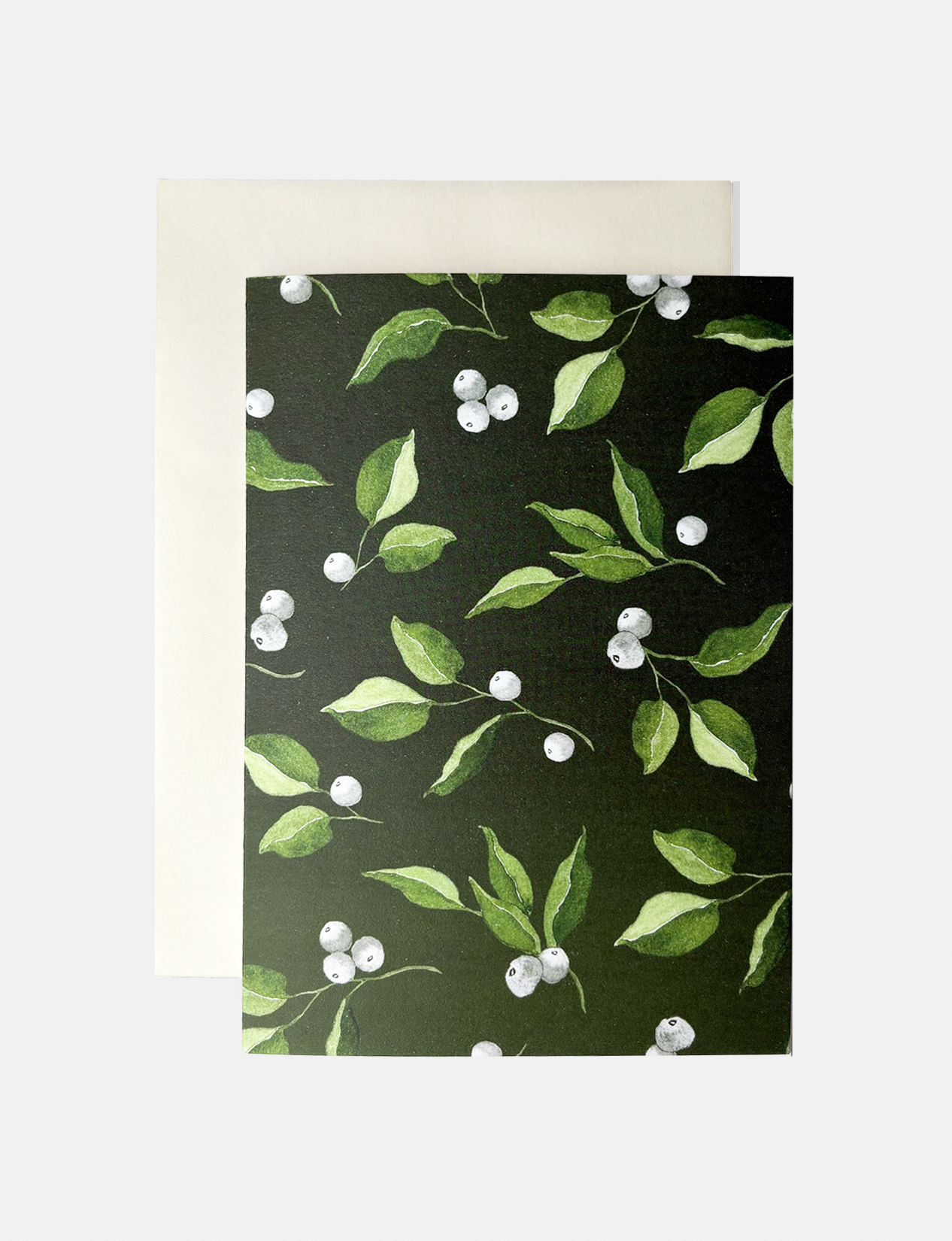 Notecard:  White Winterberries on Deep Green