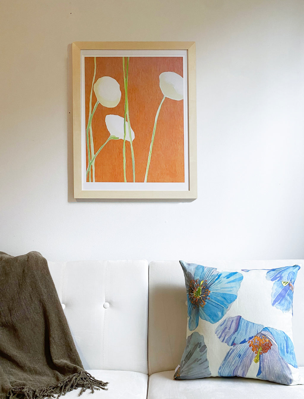 Art Print:  Cream Flowers on Orange