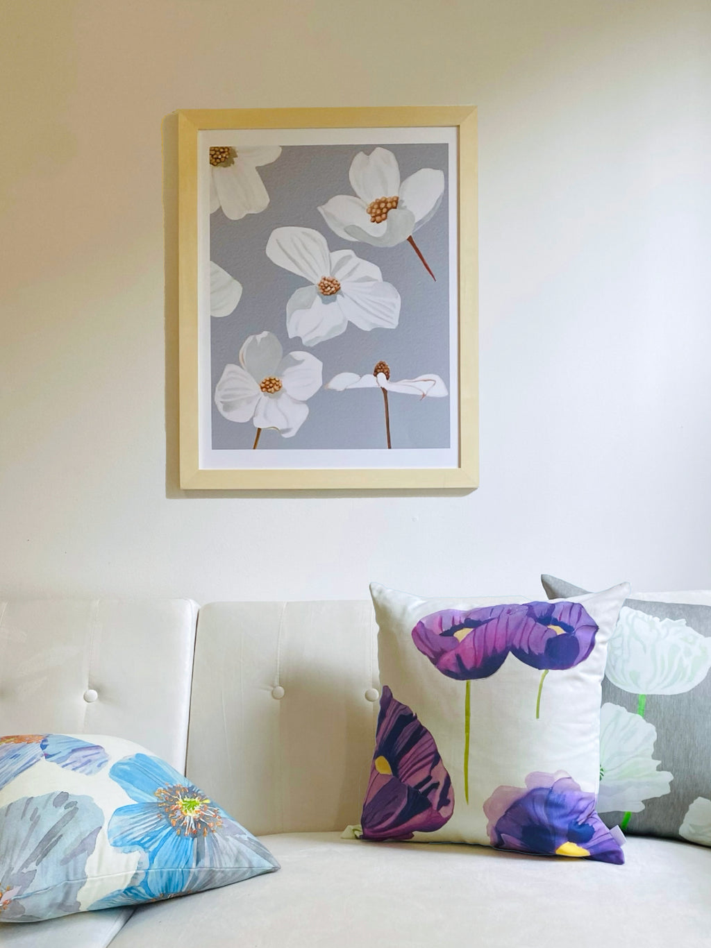 Art Print:  Dogwood Blossoms on Grey