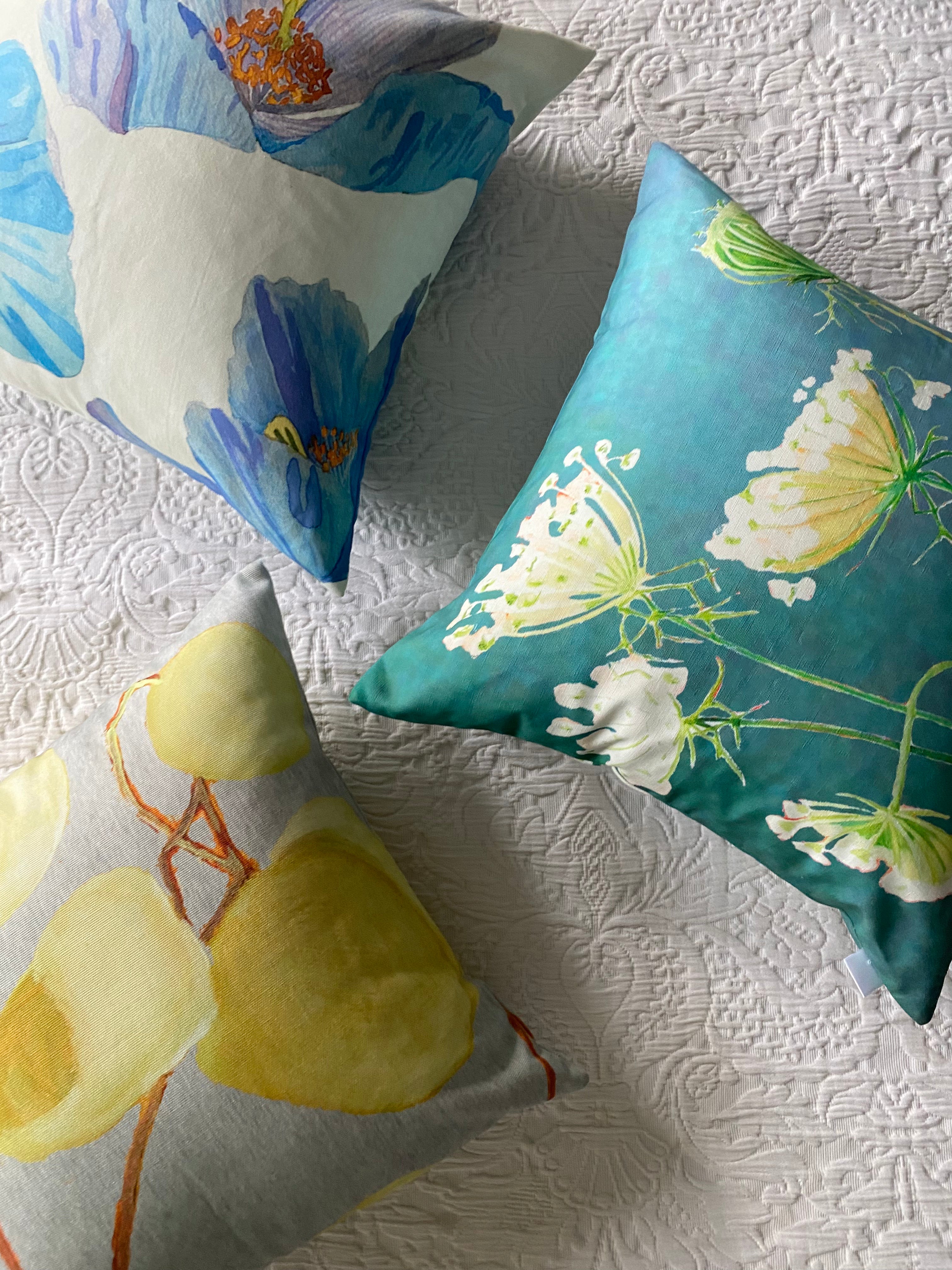 Throw Pillow: Milkweed on Pale Grey