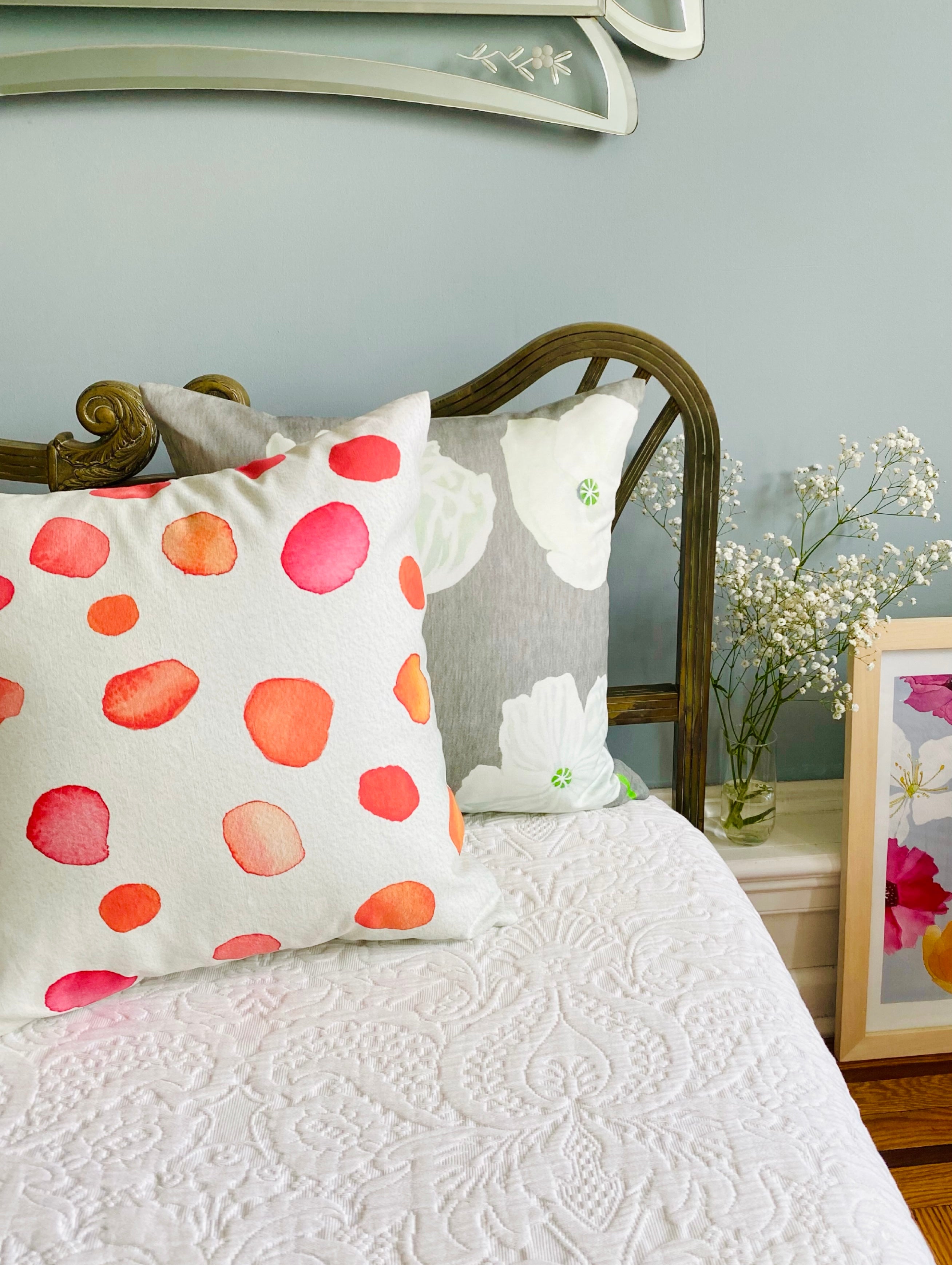 Throw Pillow: Rose Petals on Ecru