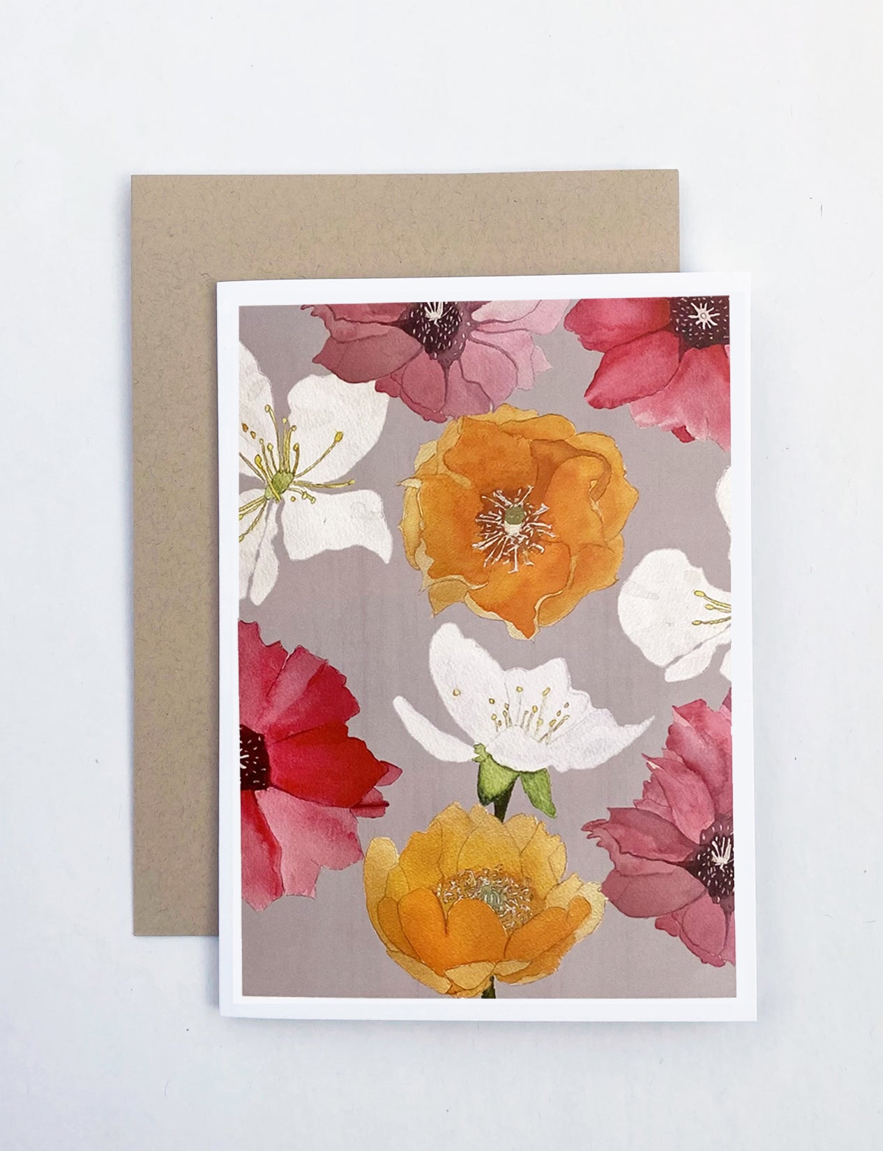 Notecard:  Cactus Flowers on Grey