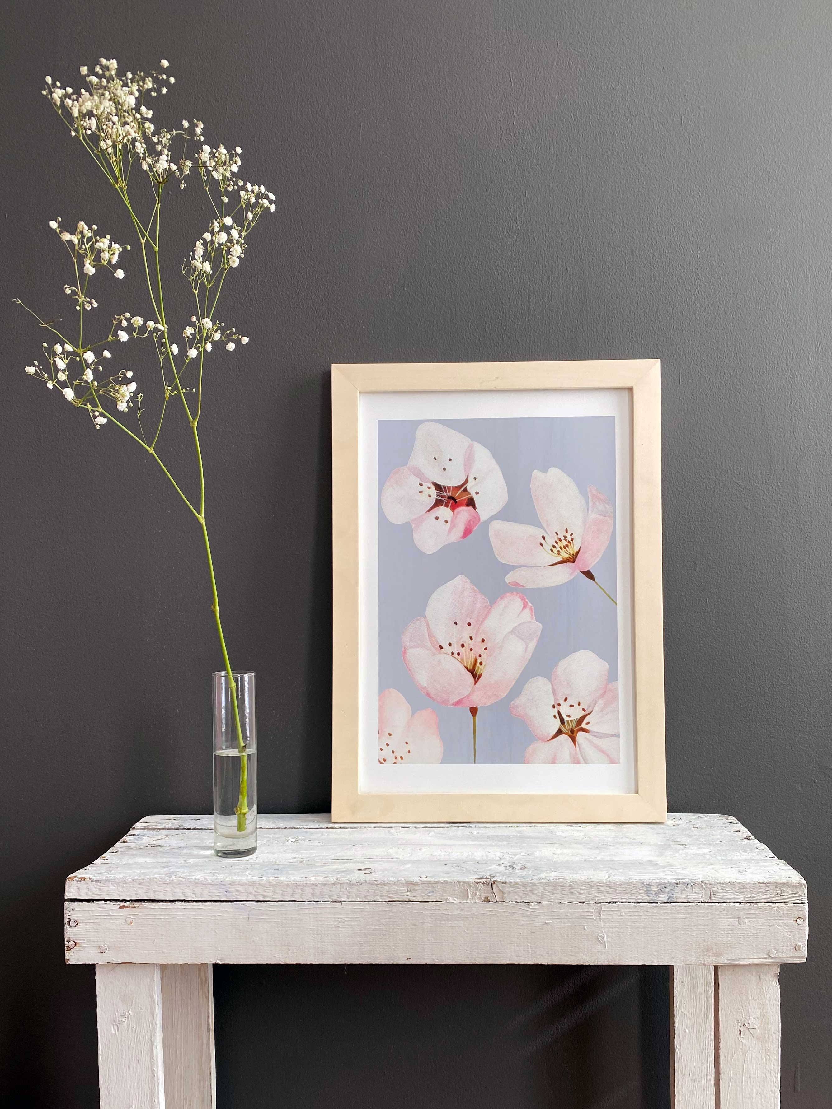 Art Print:  Cherry Blossoms on Grey