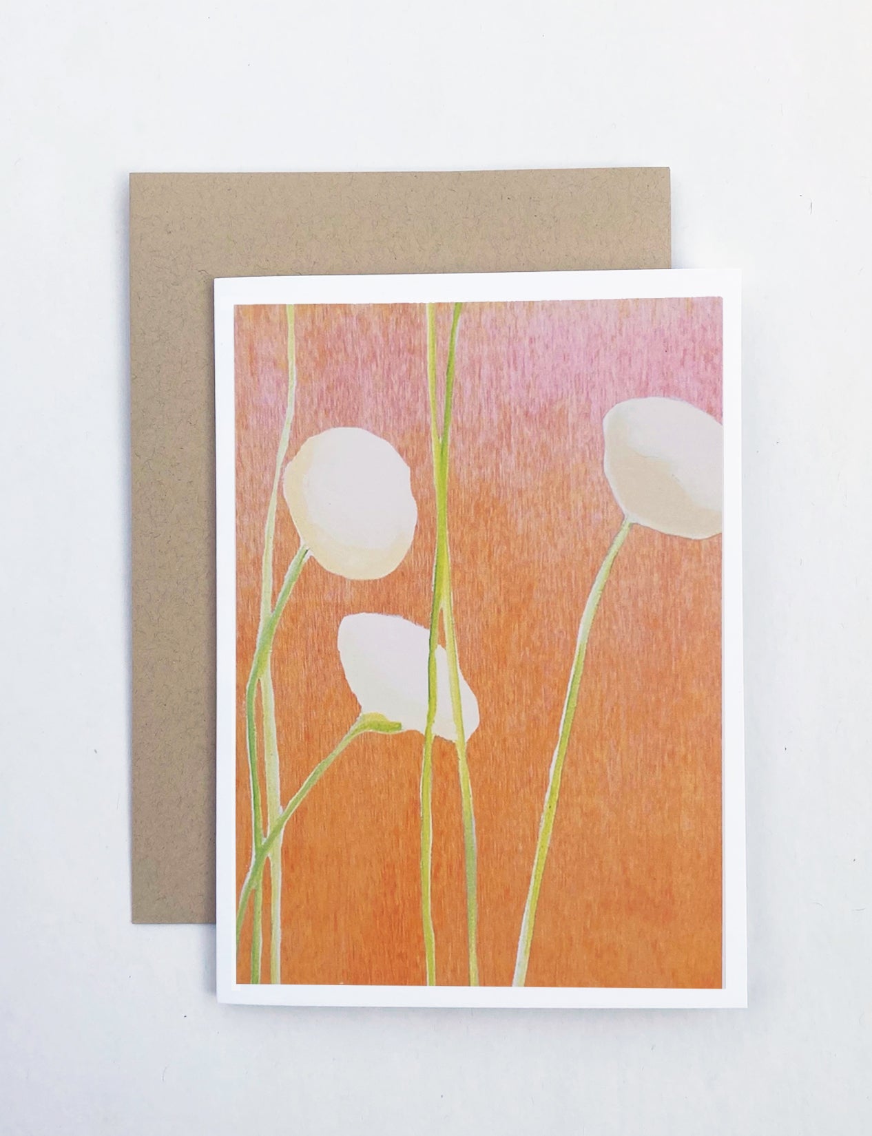 Notecard:  Cream Flowers on Orange