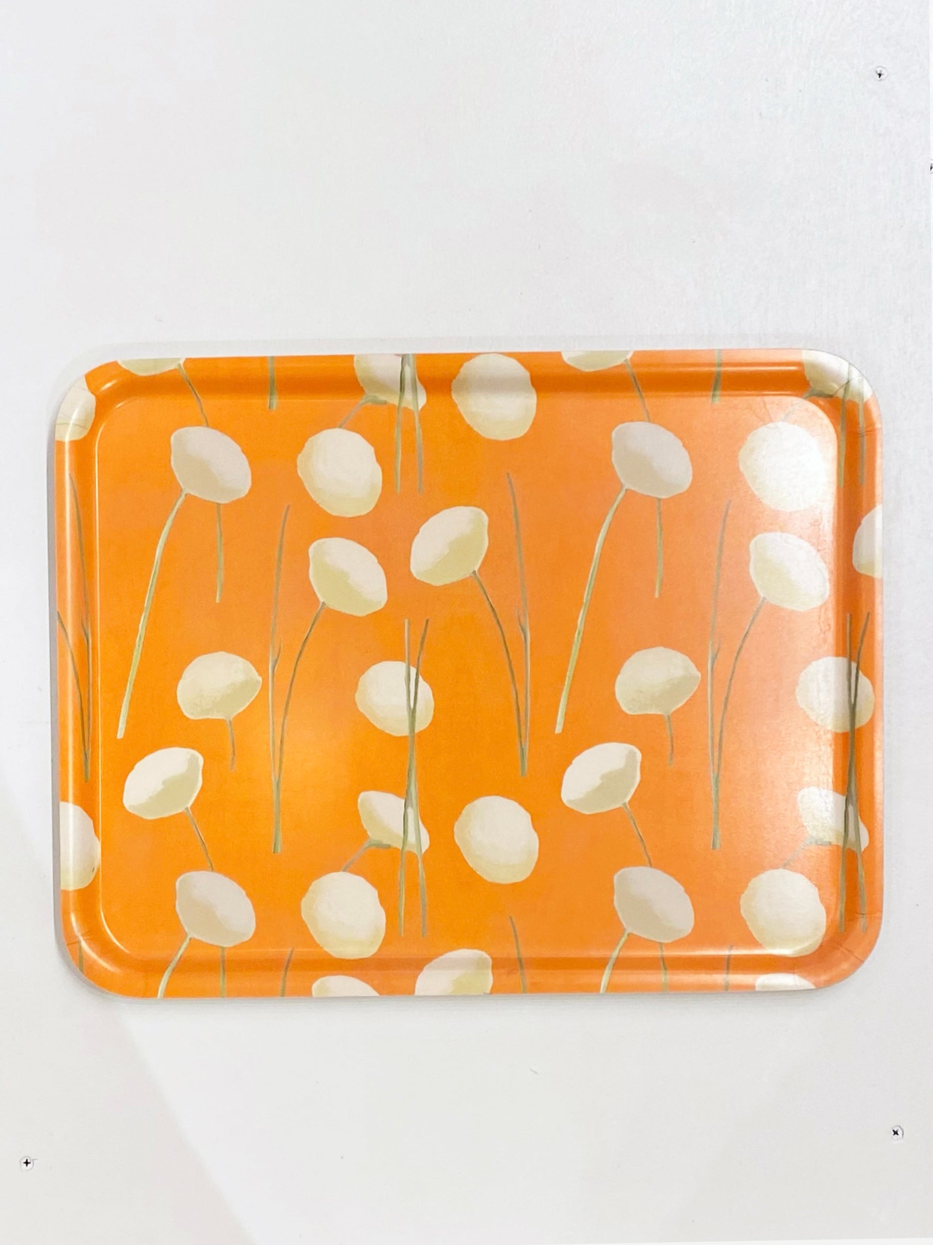 Swedish Serving Tray:  Cream Flowers on Orange