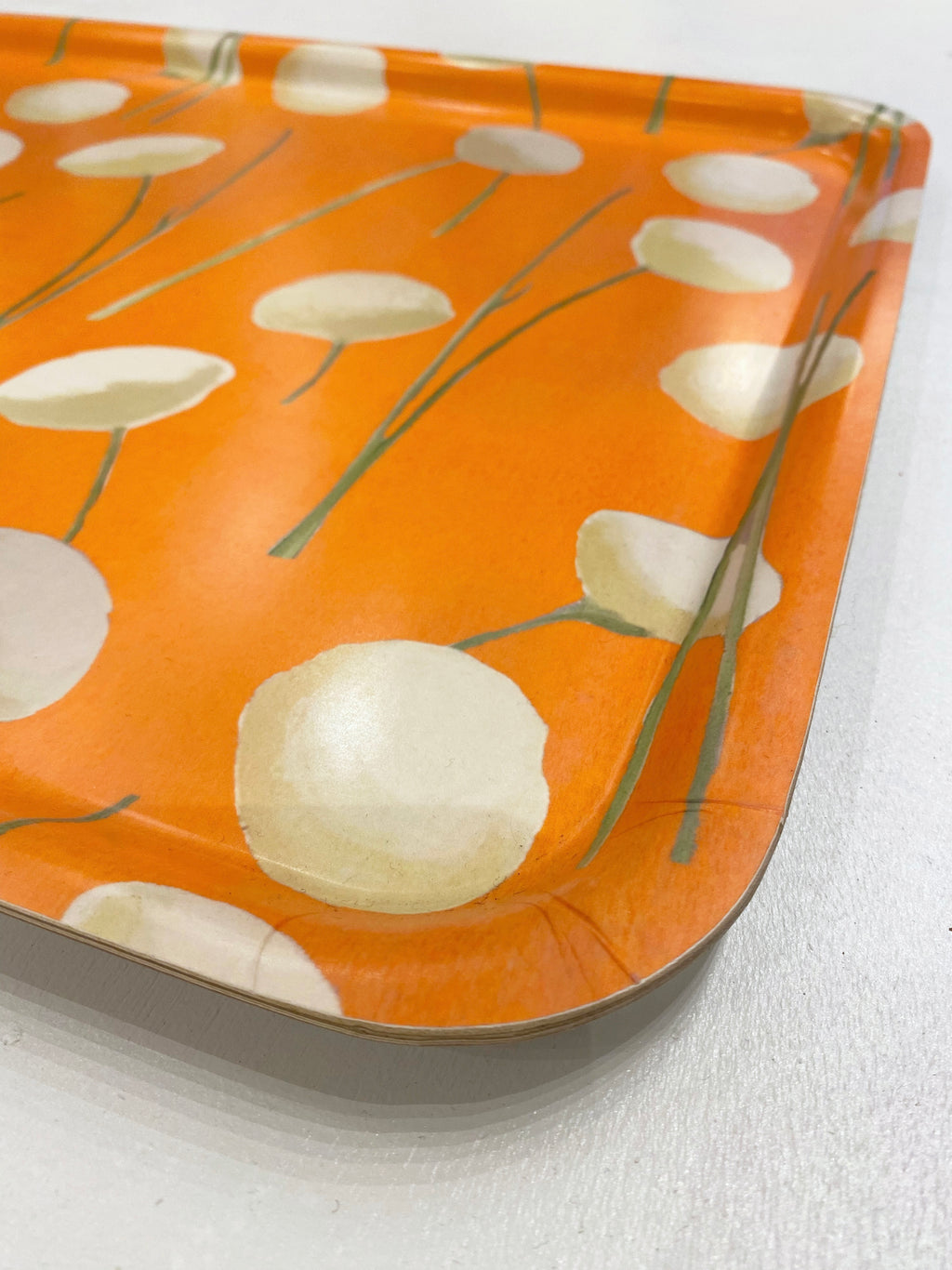Swedish Serving Tray:  Cream Flowers on Orange