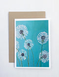 Notecard:  Dandelions on Aqua