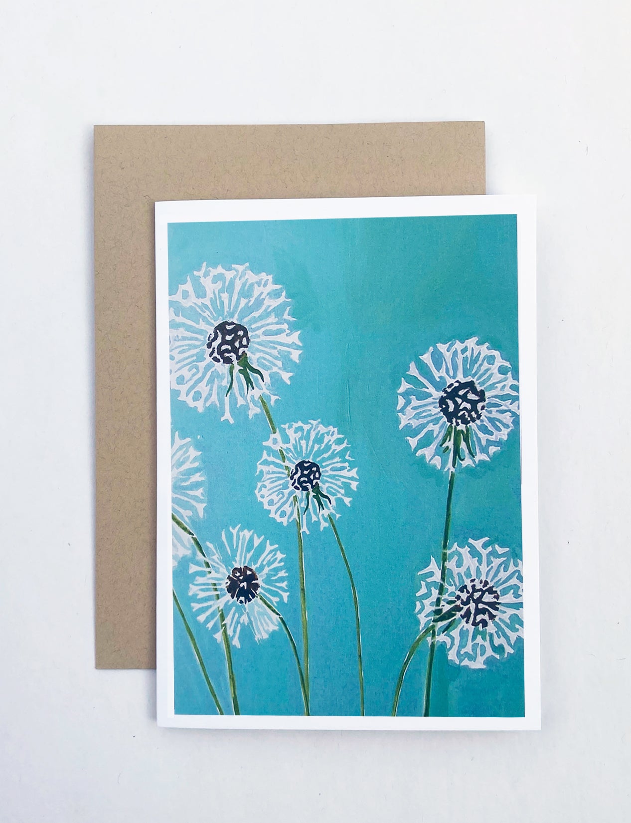 Notecard:  Dandelions on Aqua