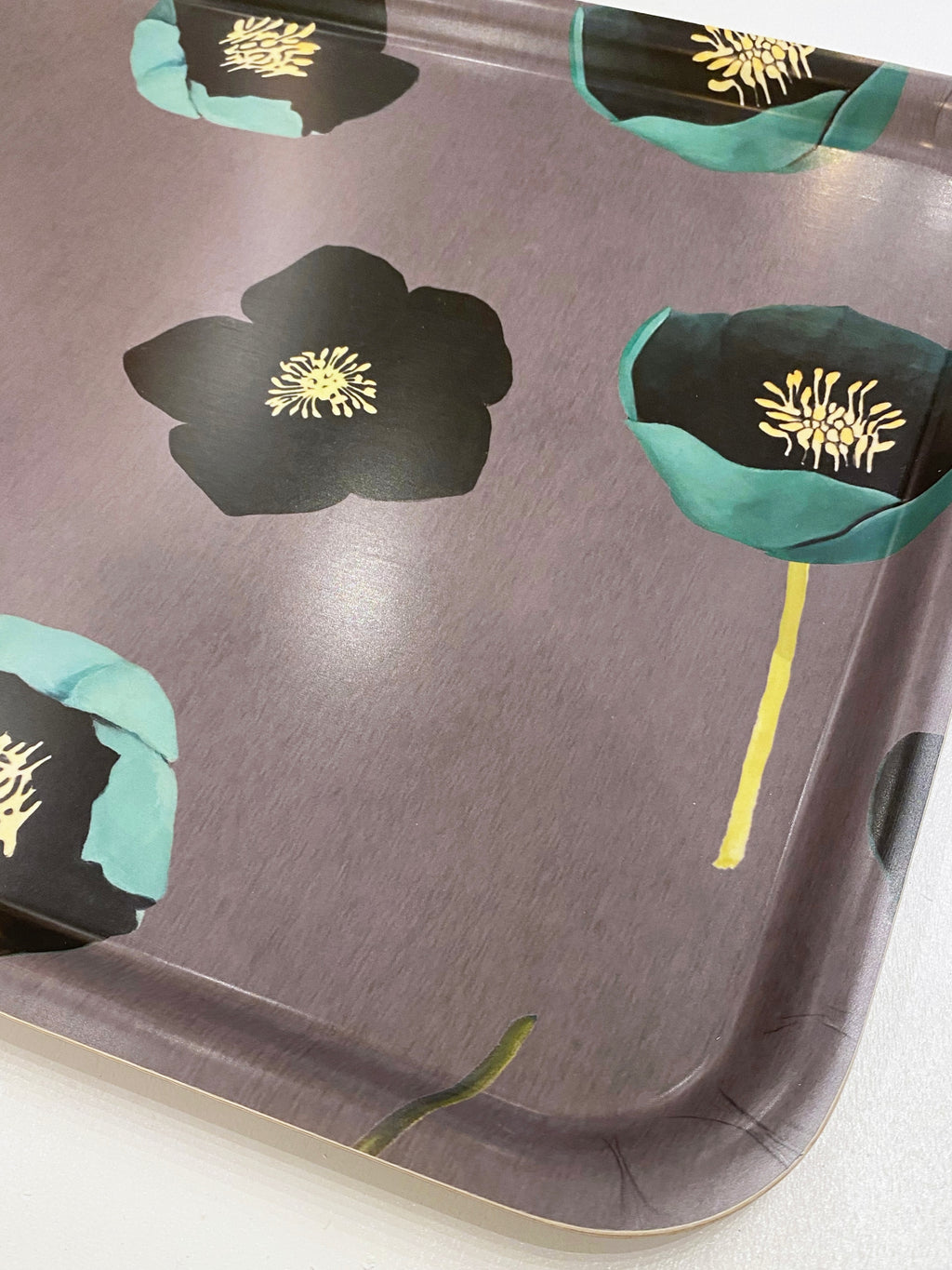 Swedish Serving Tray:  Green Winter Rose on Charcoal