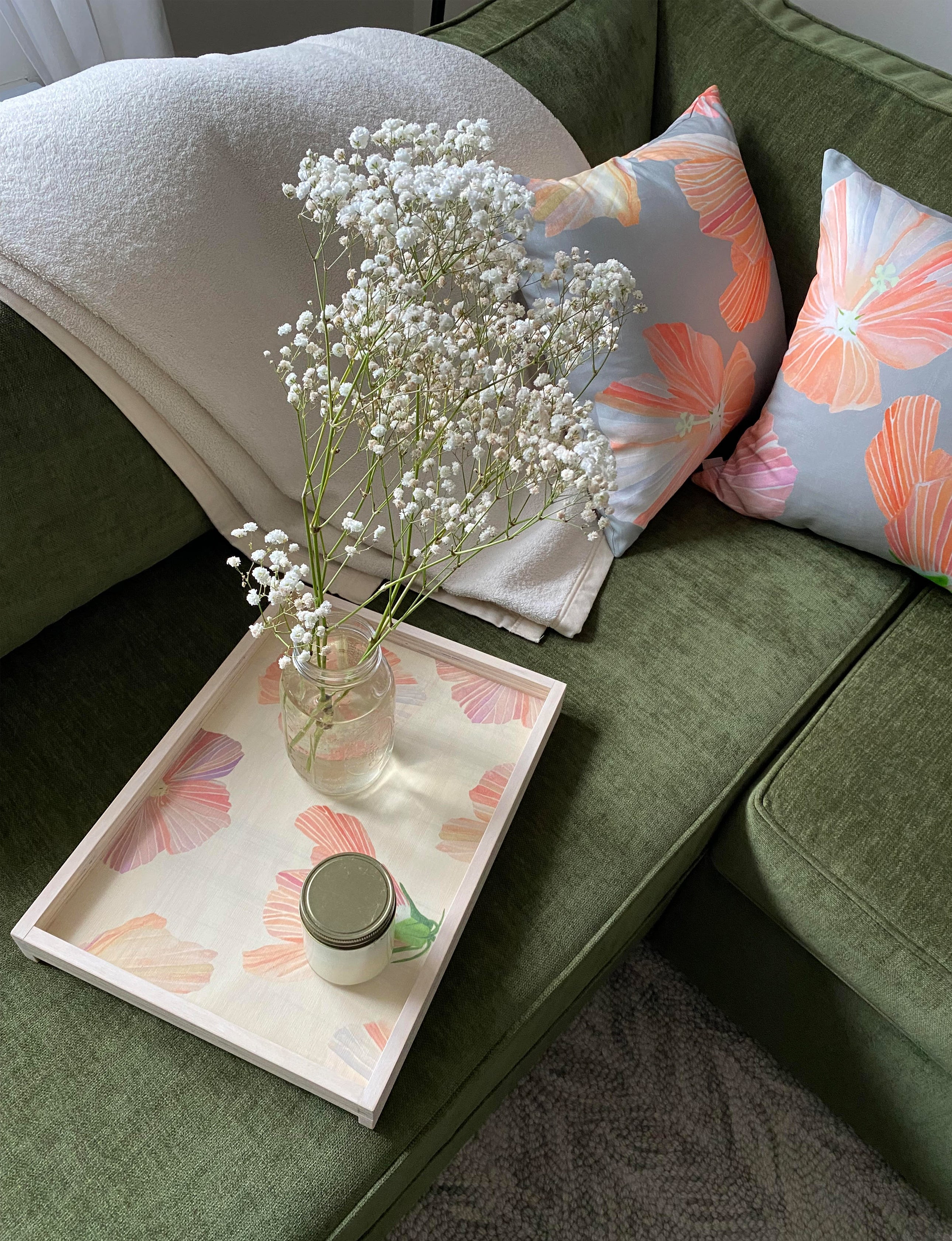 Handmade Serving Tray:  Hibiscus on Snow