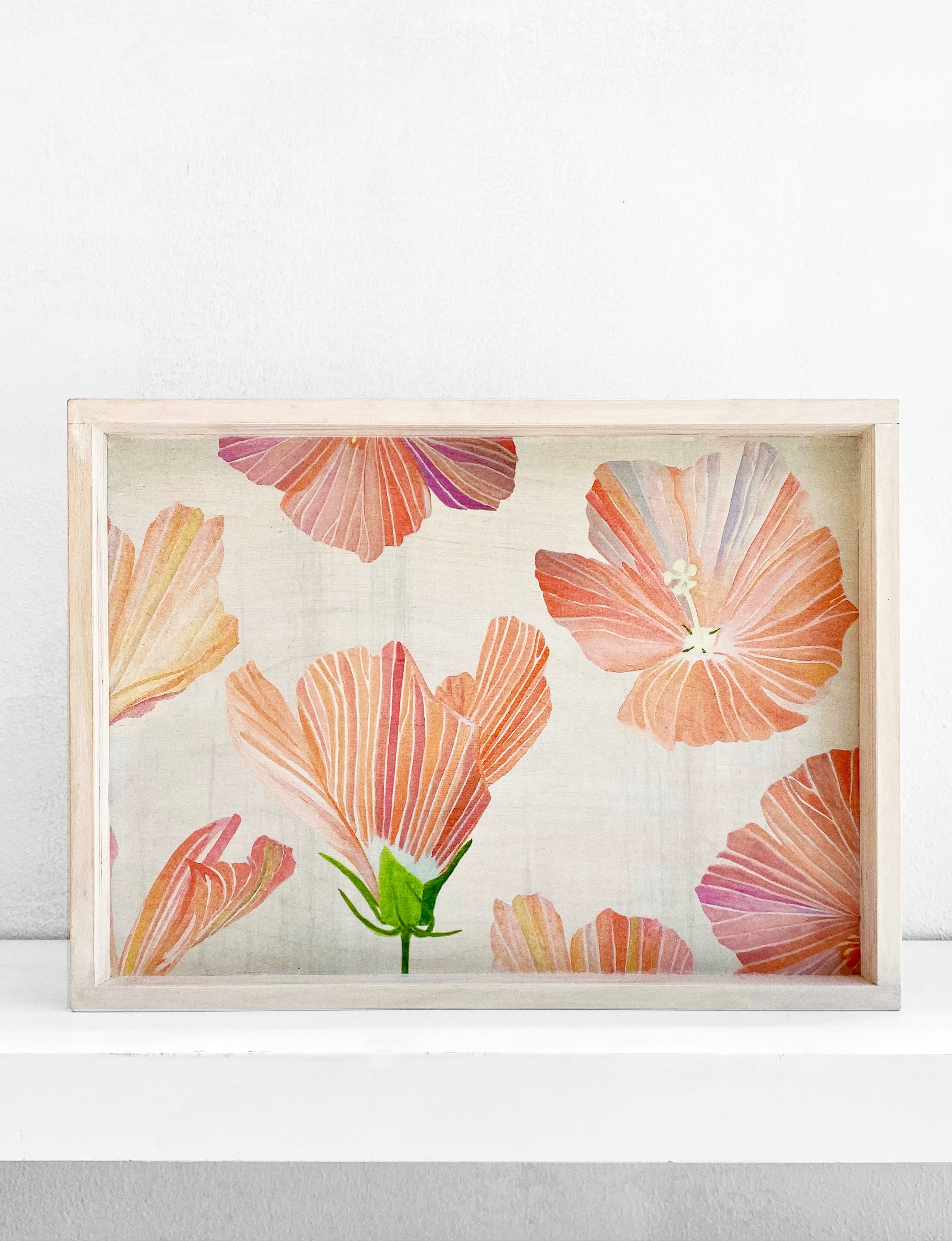 Handmade Serving Tray:  Hibiscus on Snow