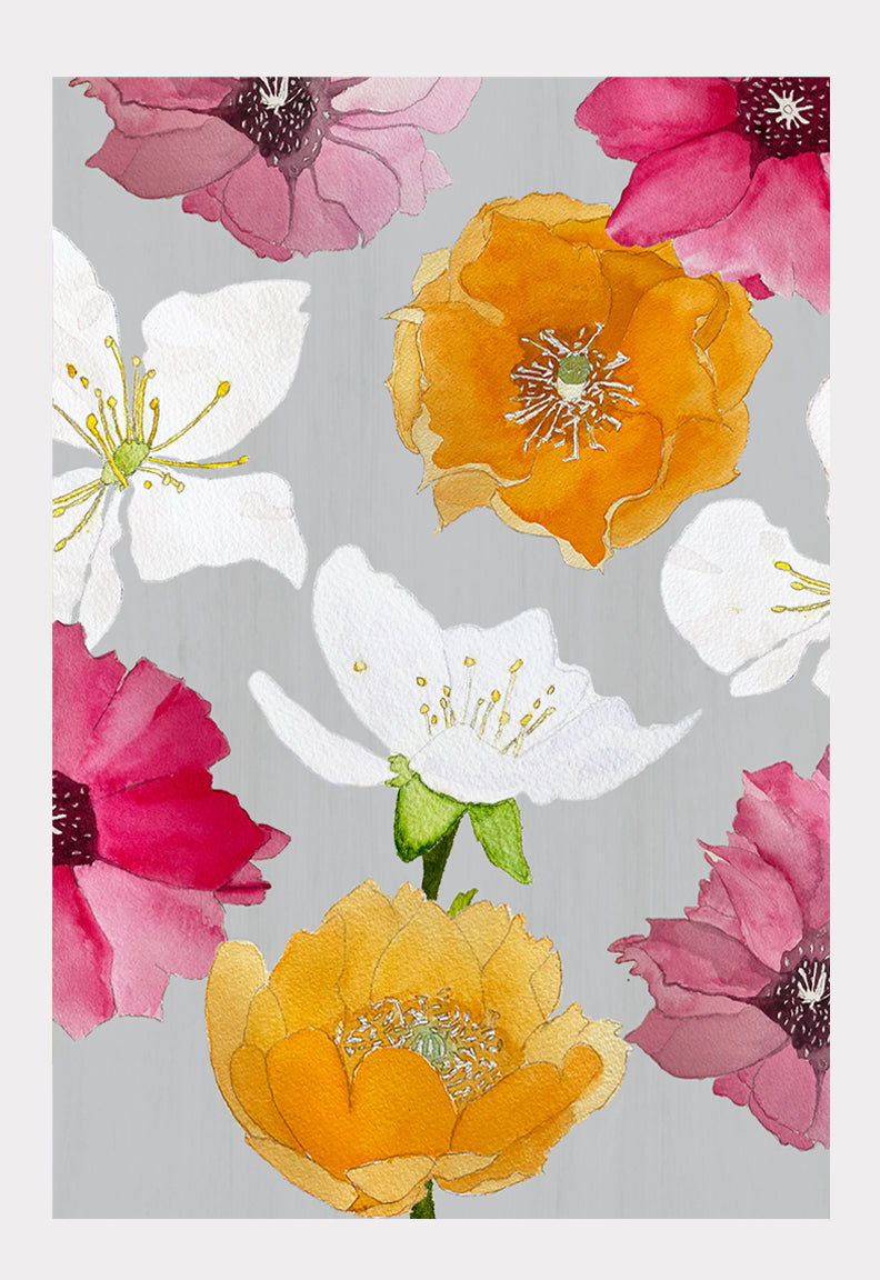 Art Print:  Cactus Flowers on Grey