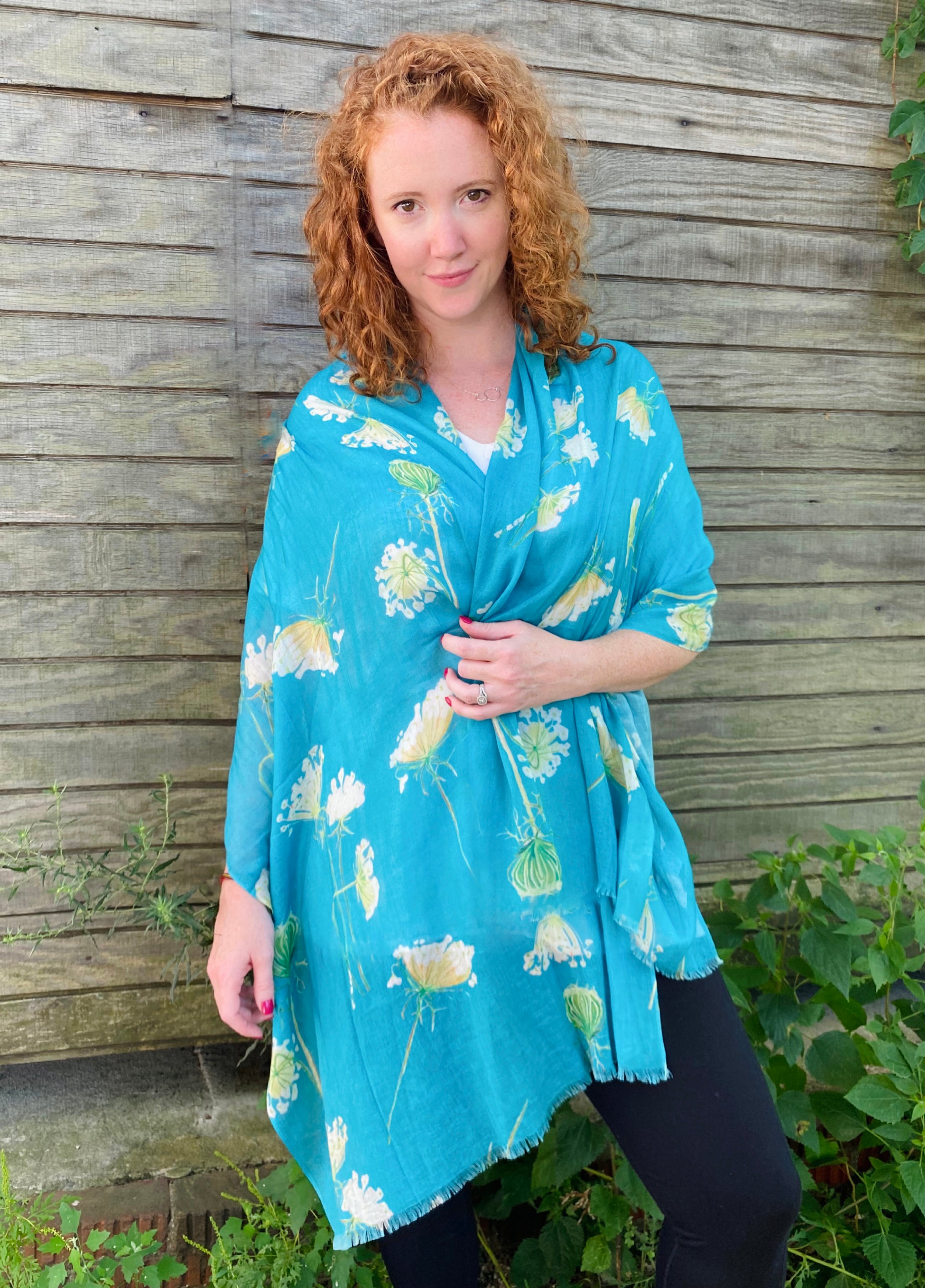 Scarf: Queen Anne's Lace on Teal