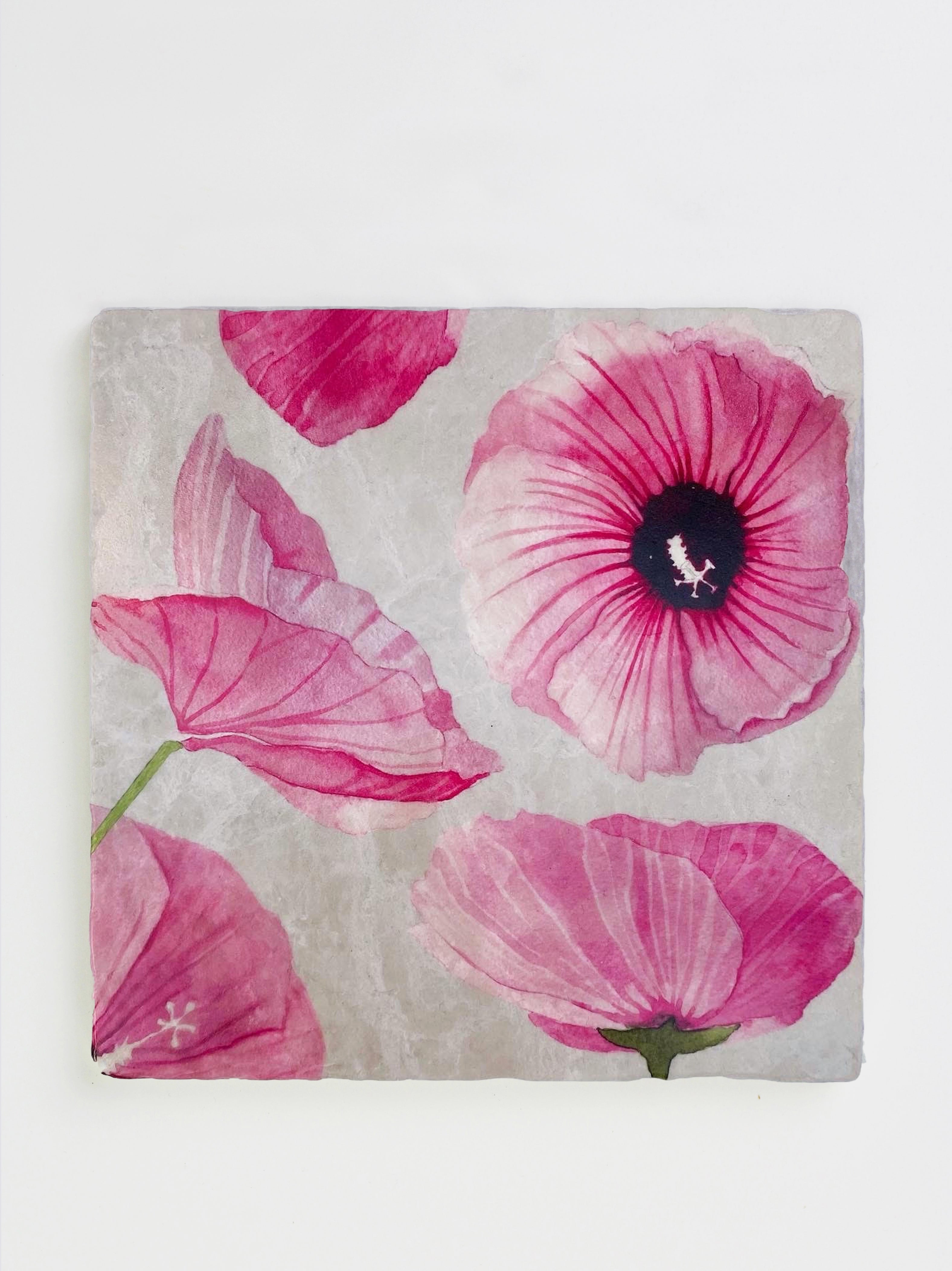 Trivet: Pink Rose of Sharon on Taupe