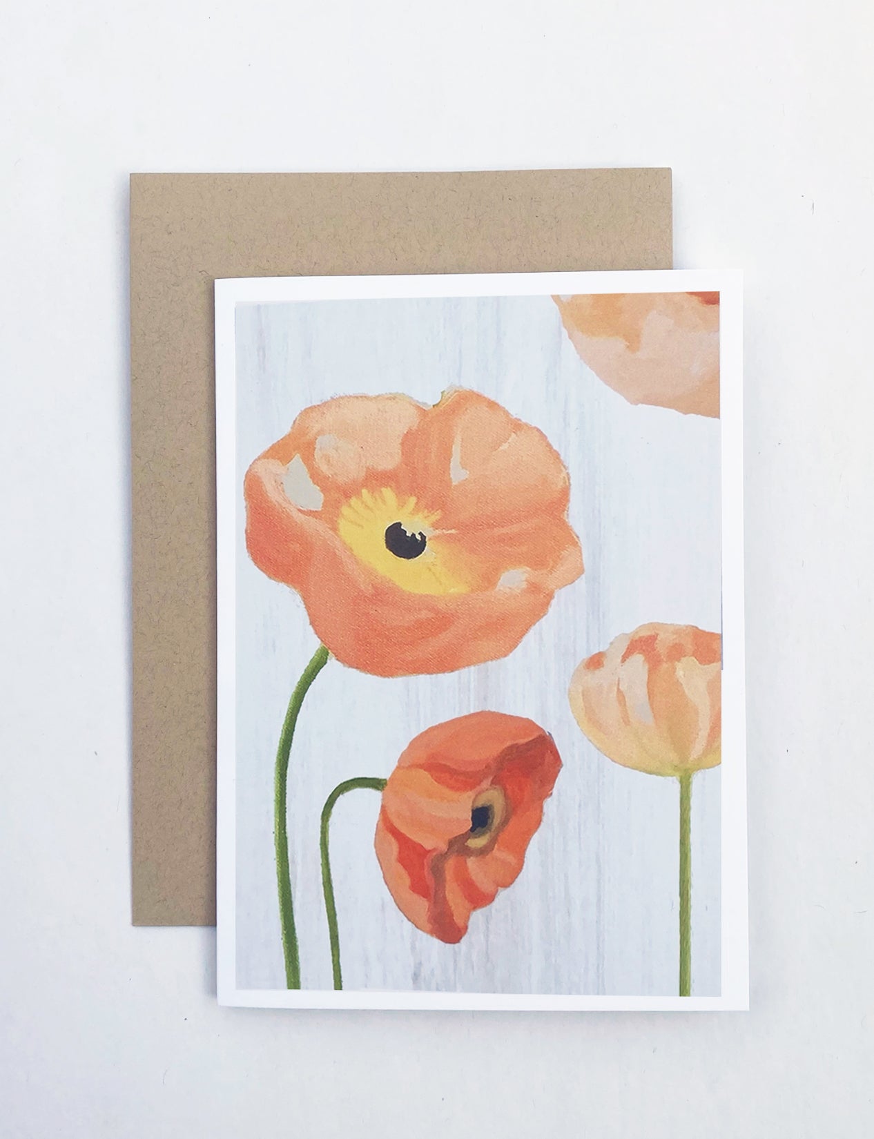 Notecard:  Peach Poppies on Snow