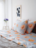 Sheet Set: Peach Poppies on Grey
