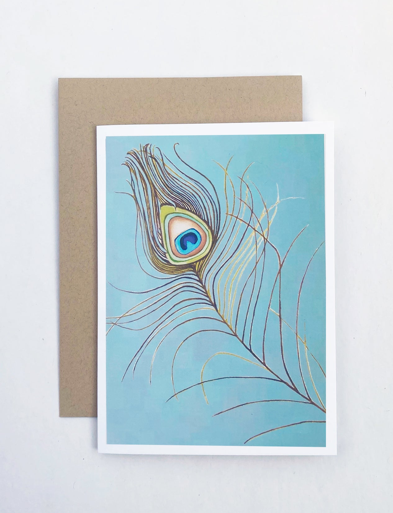 Notecard:  Peacock Feather on Aqua