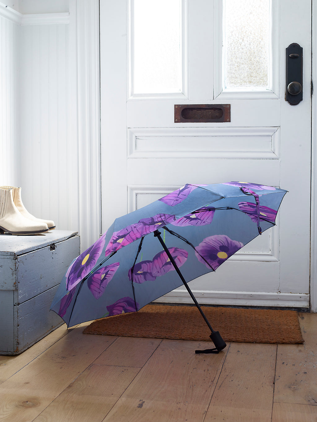 Umbrella:  Purple Poppies on Grey