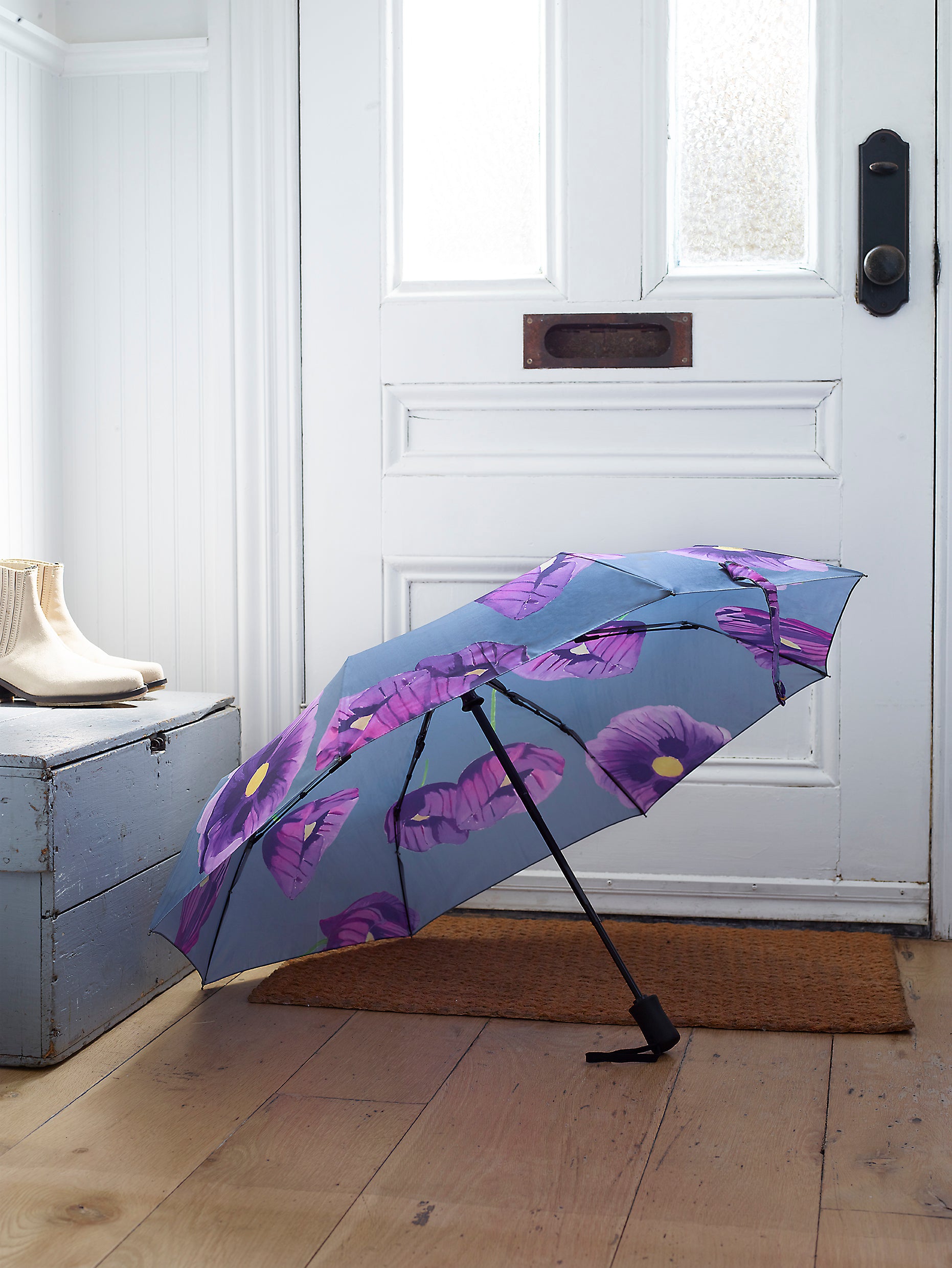 Umbrella:  Purple Poppies on Grey