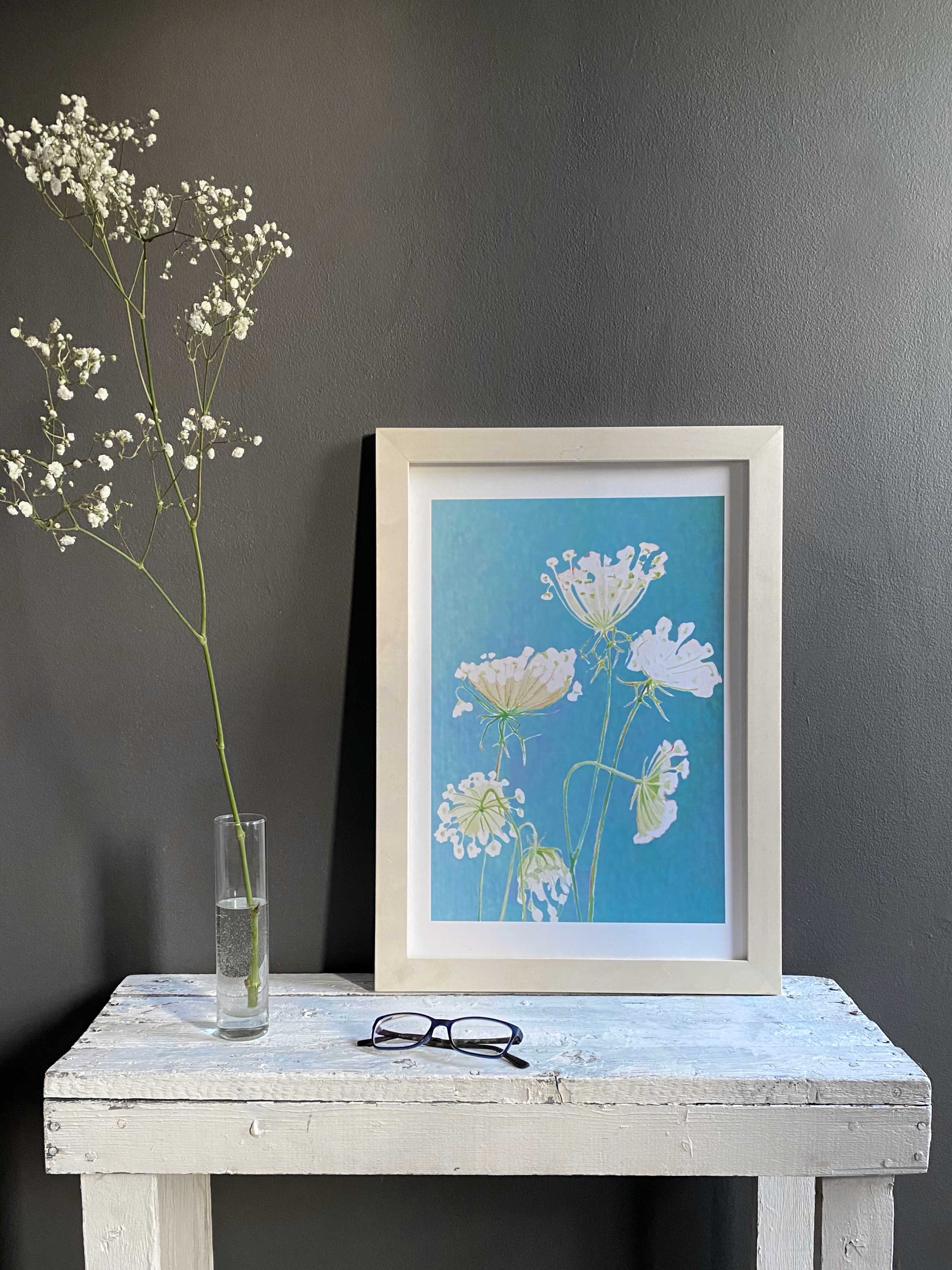 Art Print:  Queen Anne's Lace on Teal
