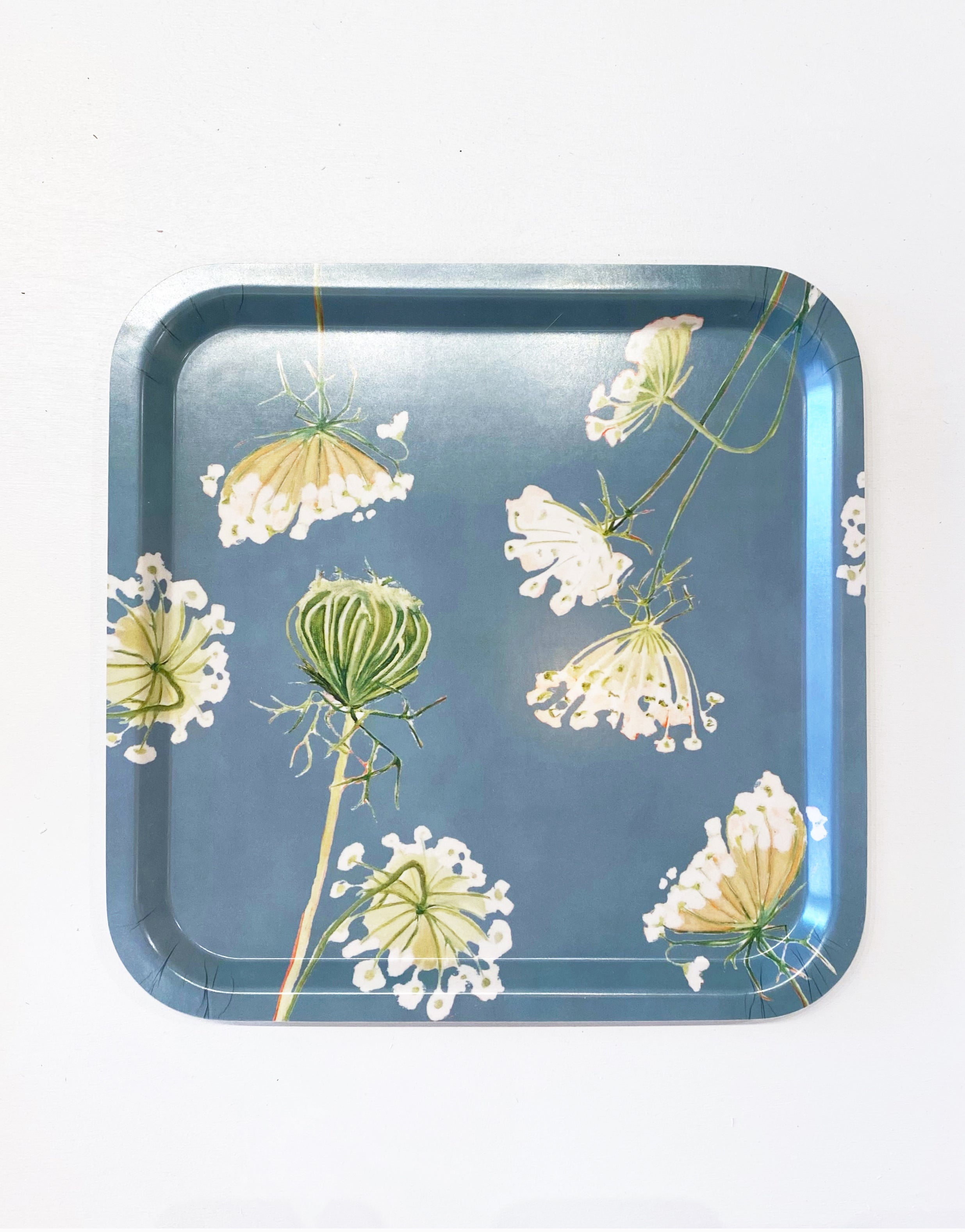 Swedish Serving Tray:  Queen Anne's Lace on Teal
