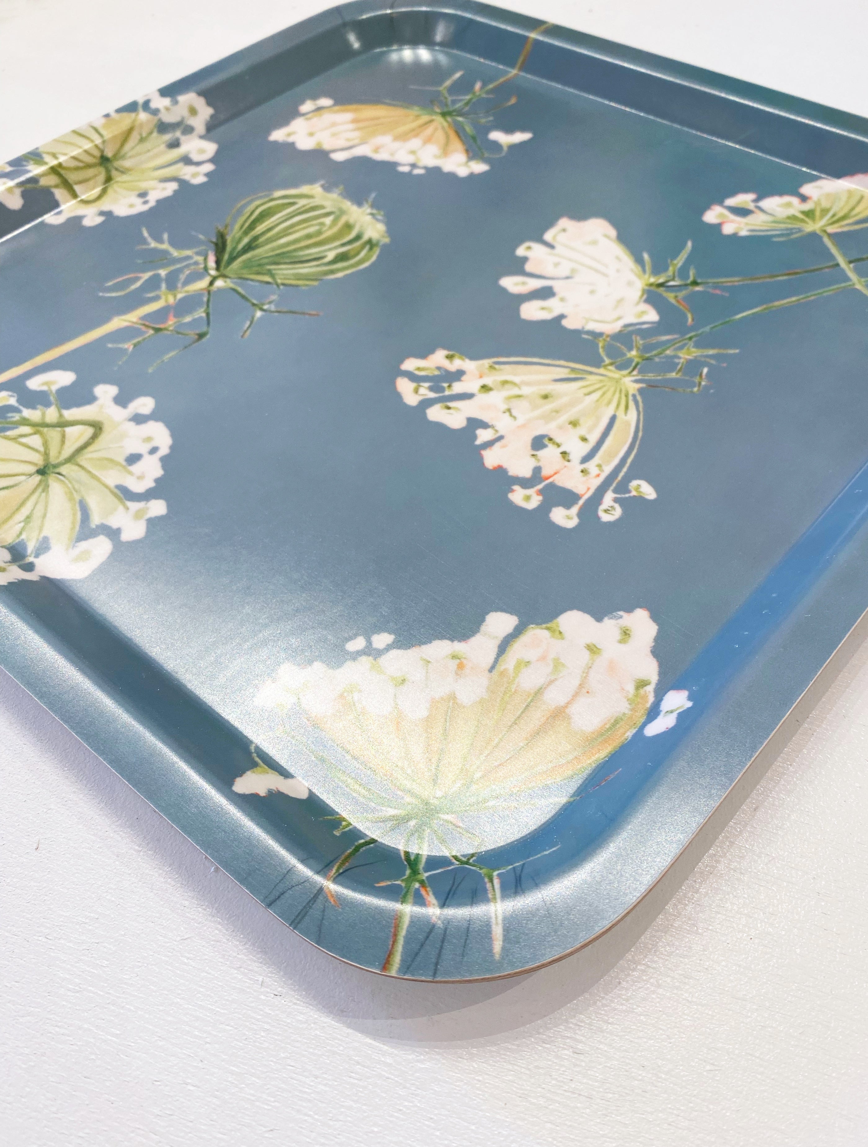 Swedish Serving Tray:  Queen Anne's Lace on Teal