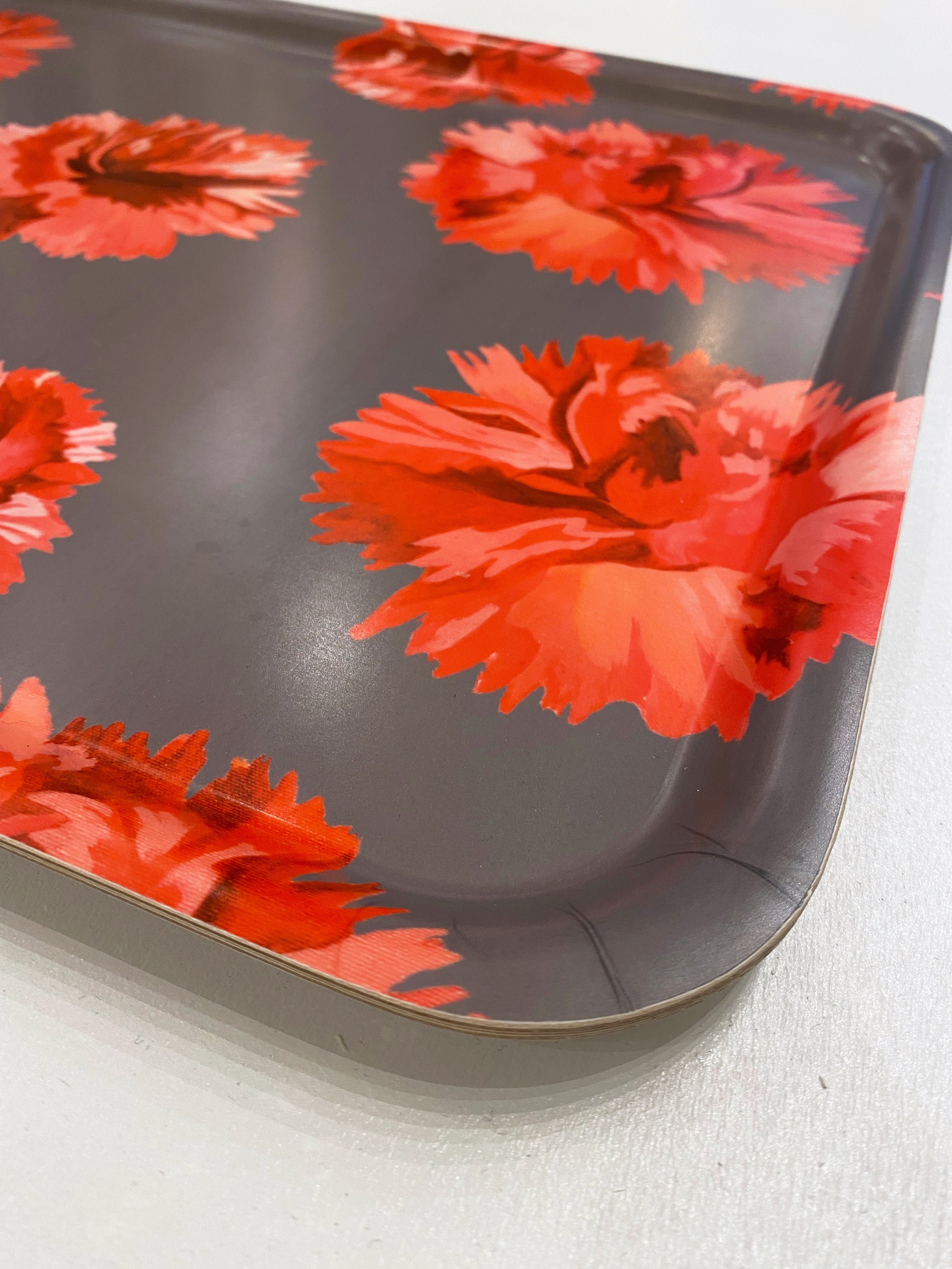 Swedish Serving Tray:  Red Carnations on Grey