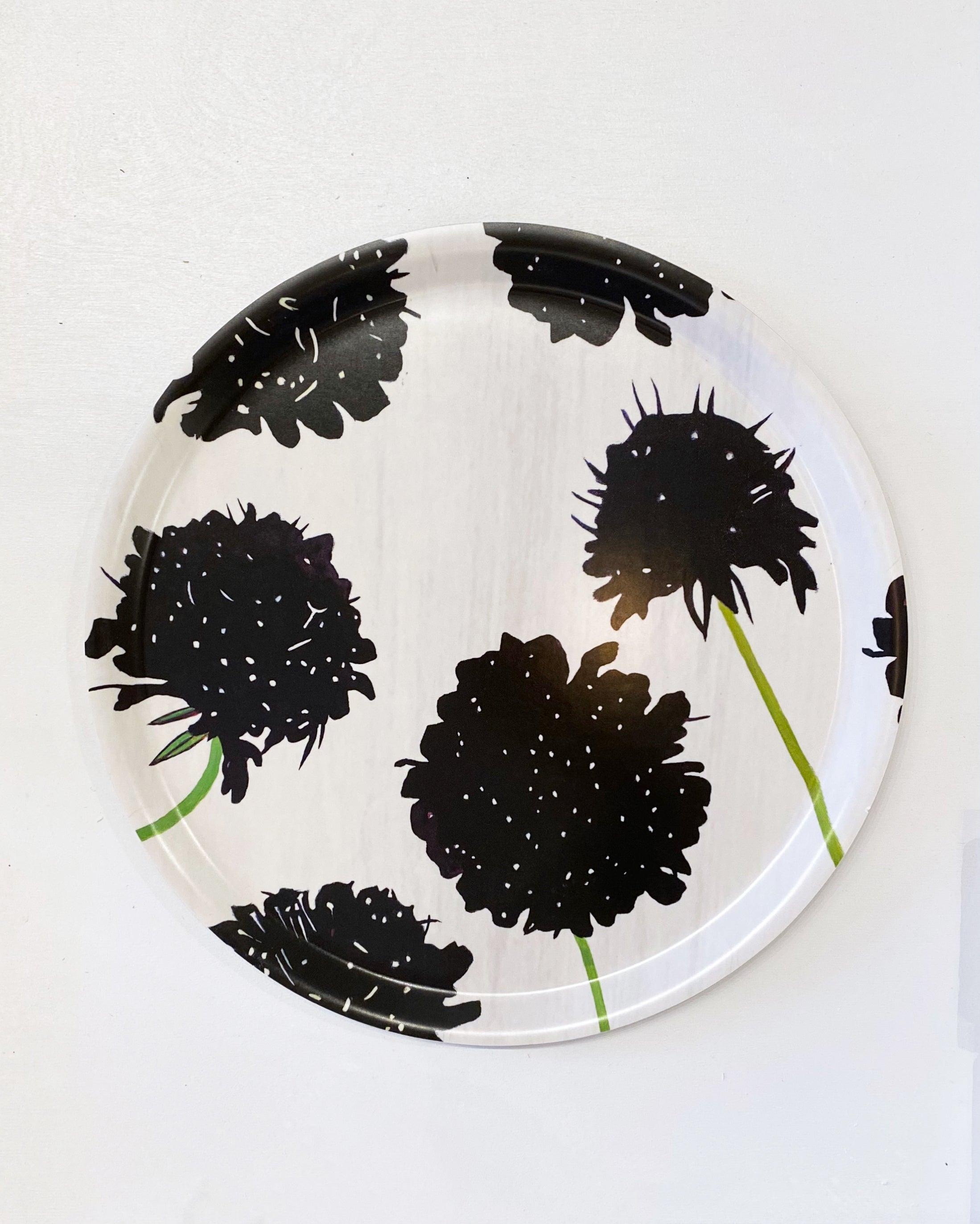 Swedish Serving Tray:  Black Scabiosa on Snow