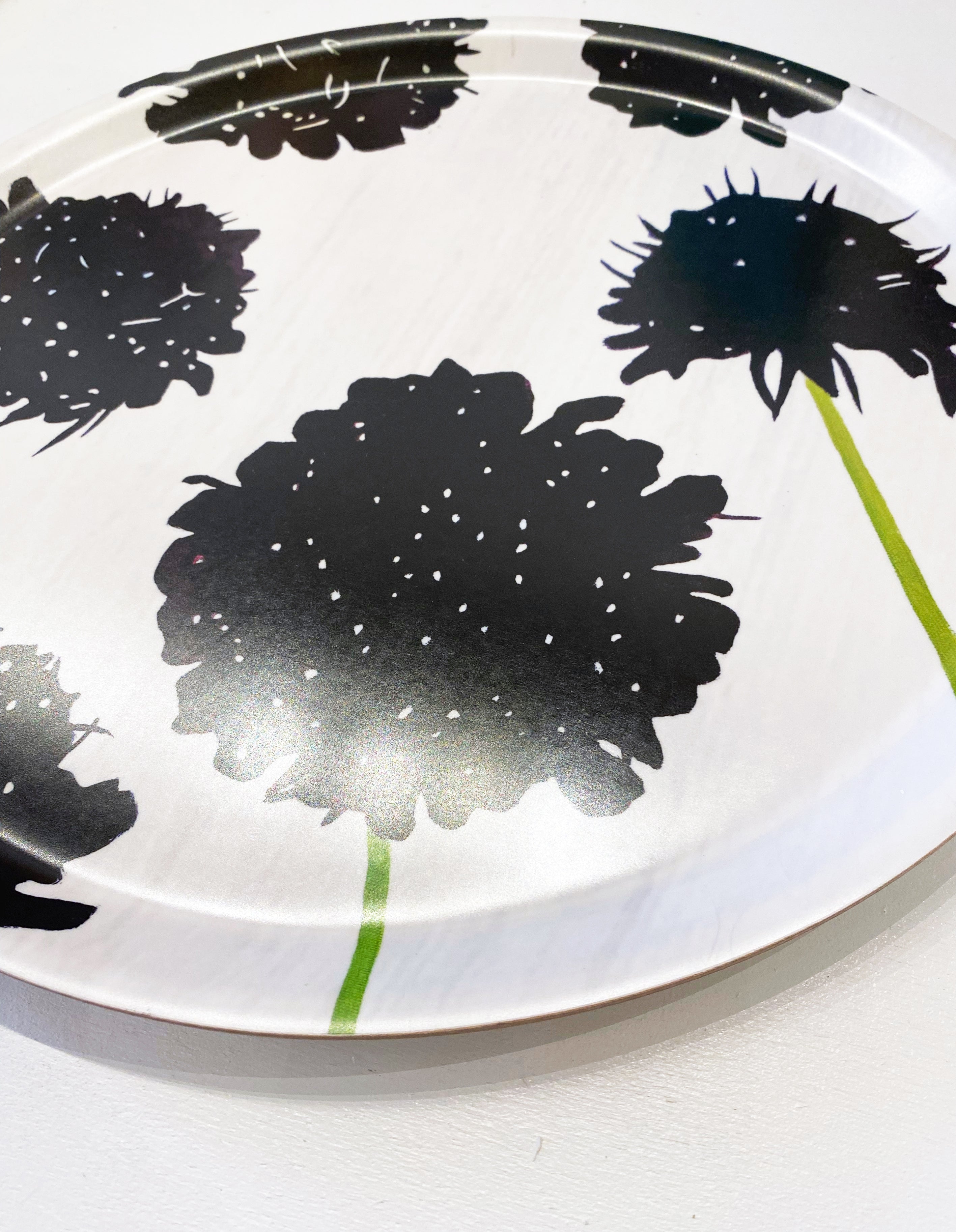 Swedish Serving Tray:  Black Scabiosa on Snow