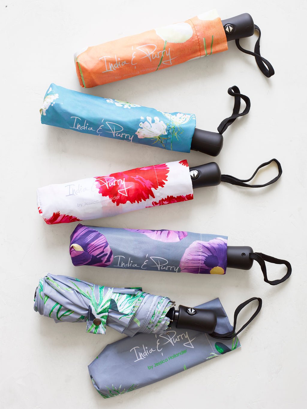 Umbrella:  Purple Poppies on Grey