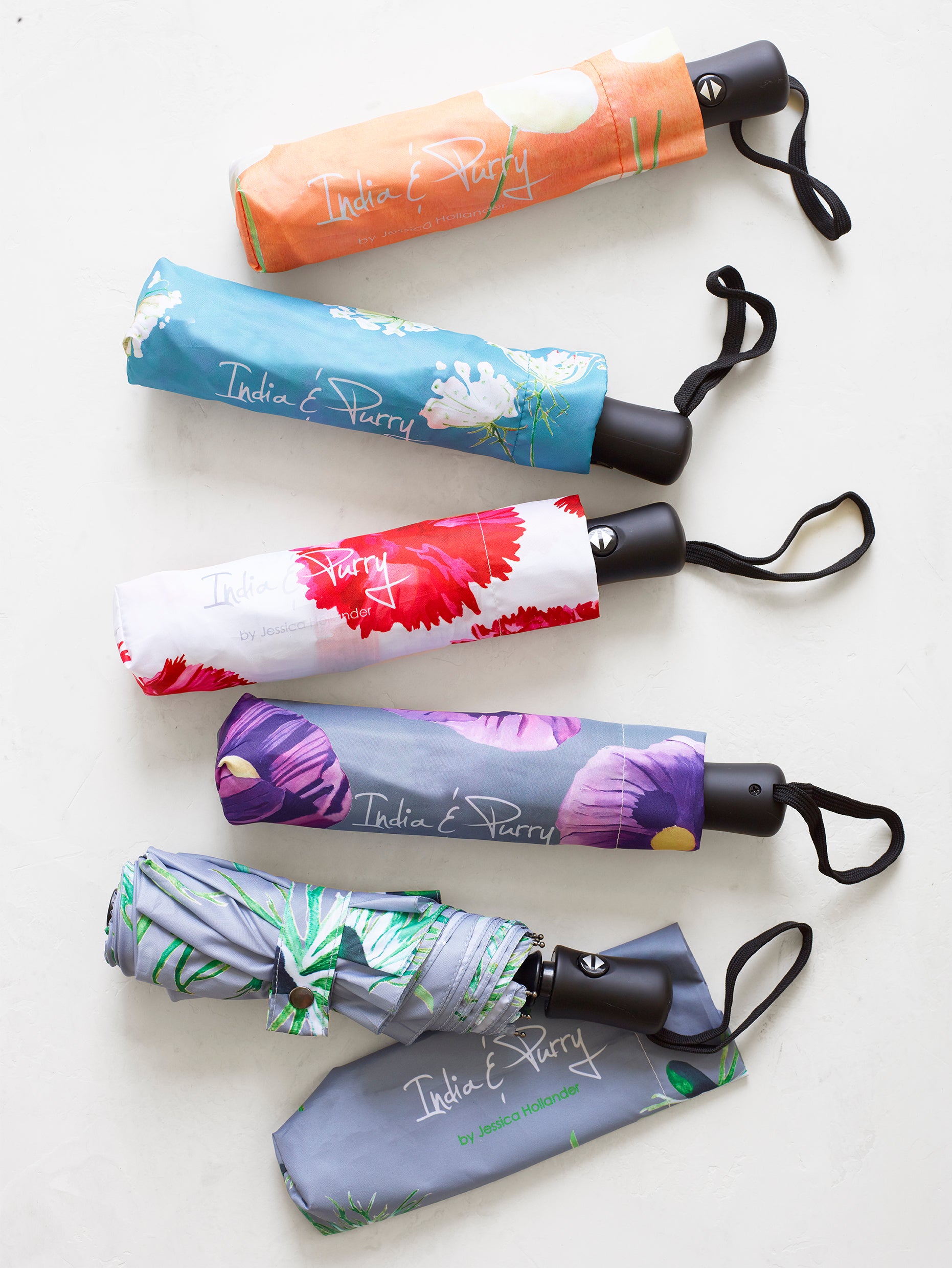 Umbrella:  Purple Poppies on Grey