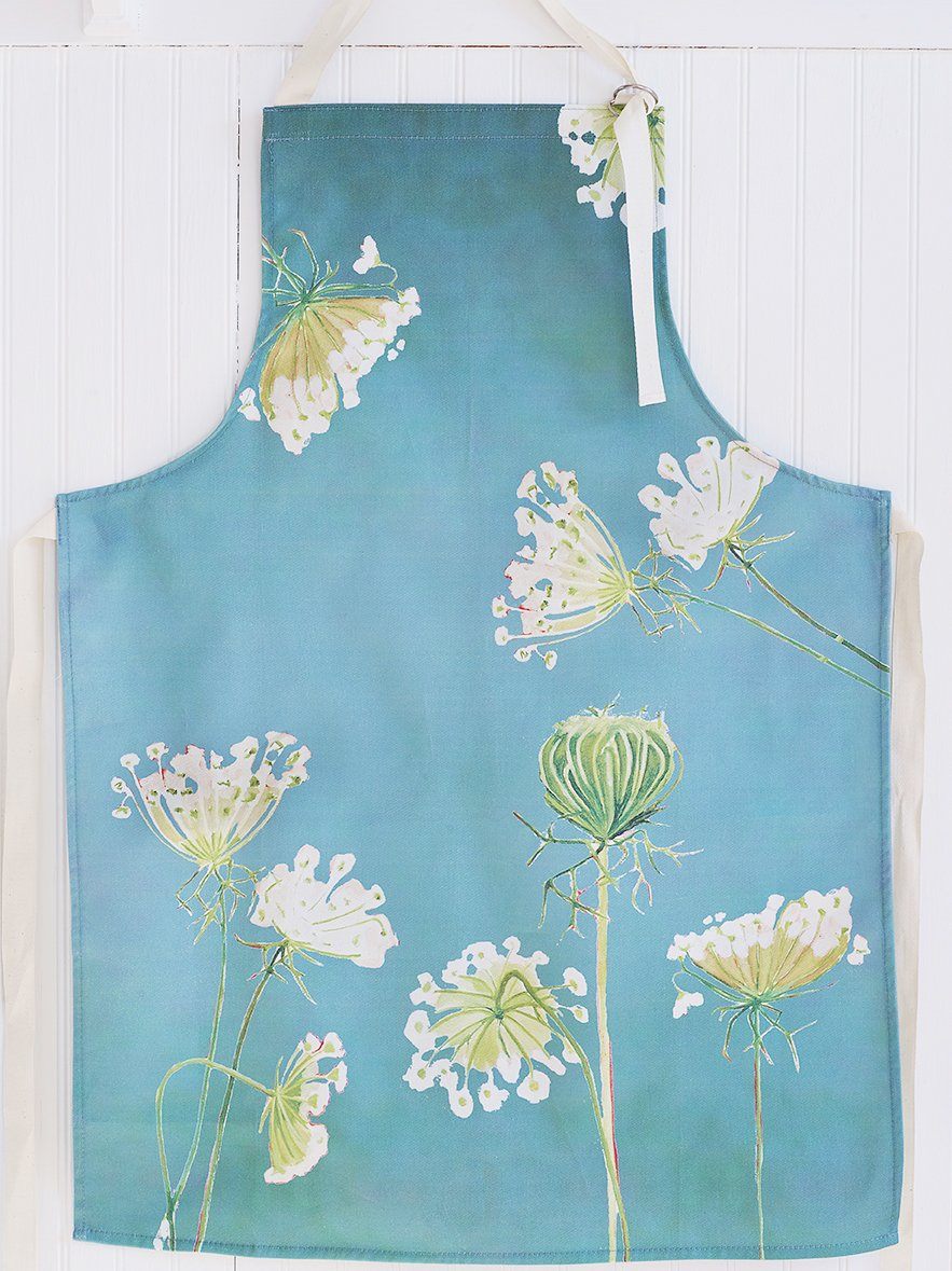 Apron: Queen Anne's Lace on Teal-India & Purry