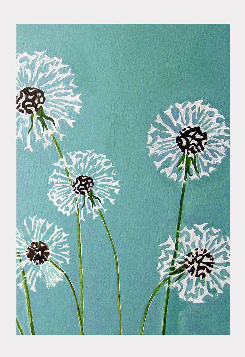 Art Print: Dandelions on Aqua-India & Purry
