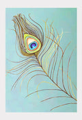 Art Print: Peacock Feather on Aqua-India & Purry