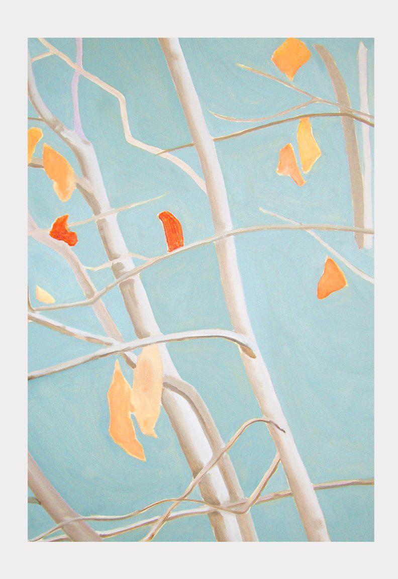 Art Print: Tree with Orange Leaves on Blue Sky-India & Purry
