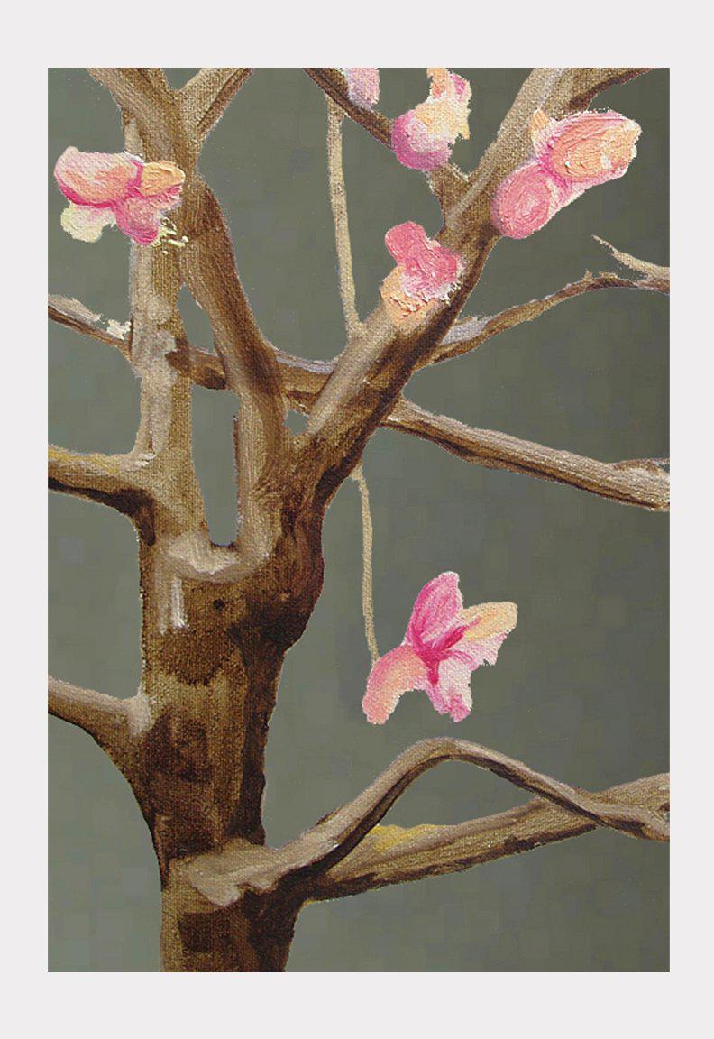 Art Print: Tree with Pink Flowers on Dark Grey-India & Purry