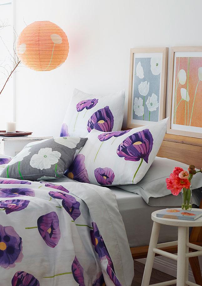 Art Print: White Poppies on Grey-India & Purry