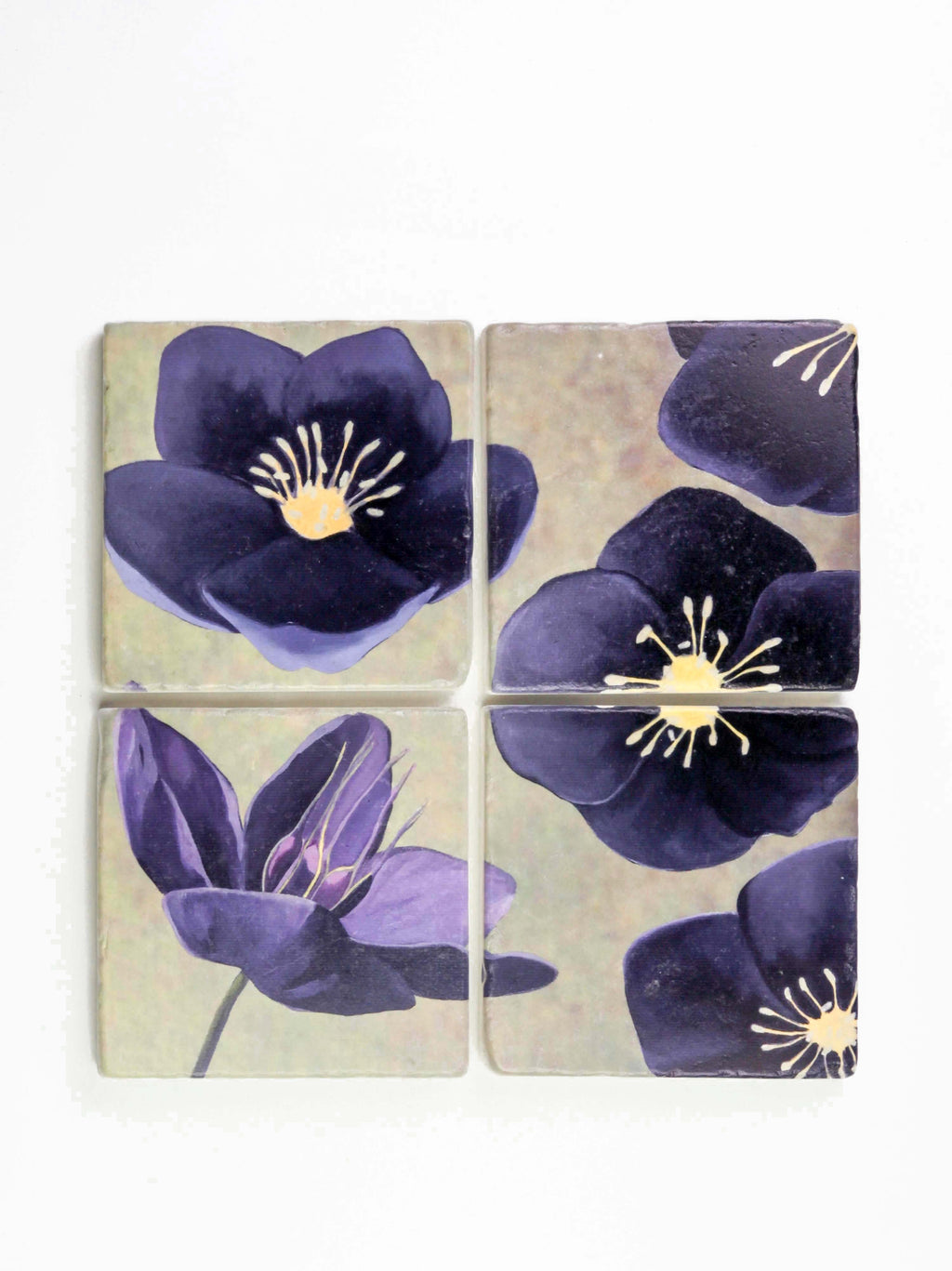 Coaster Set: Black Hellebore on Green-India & Purry