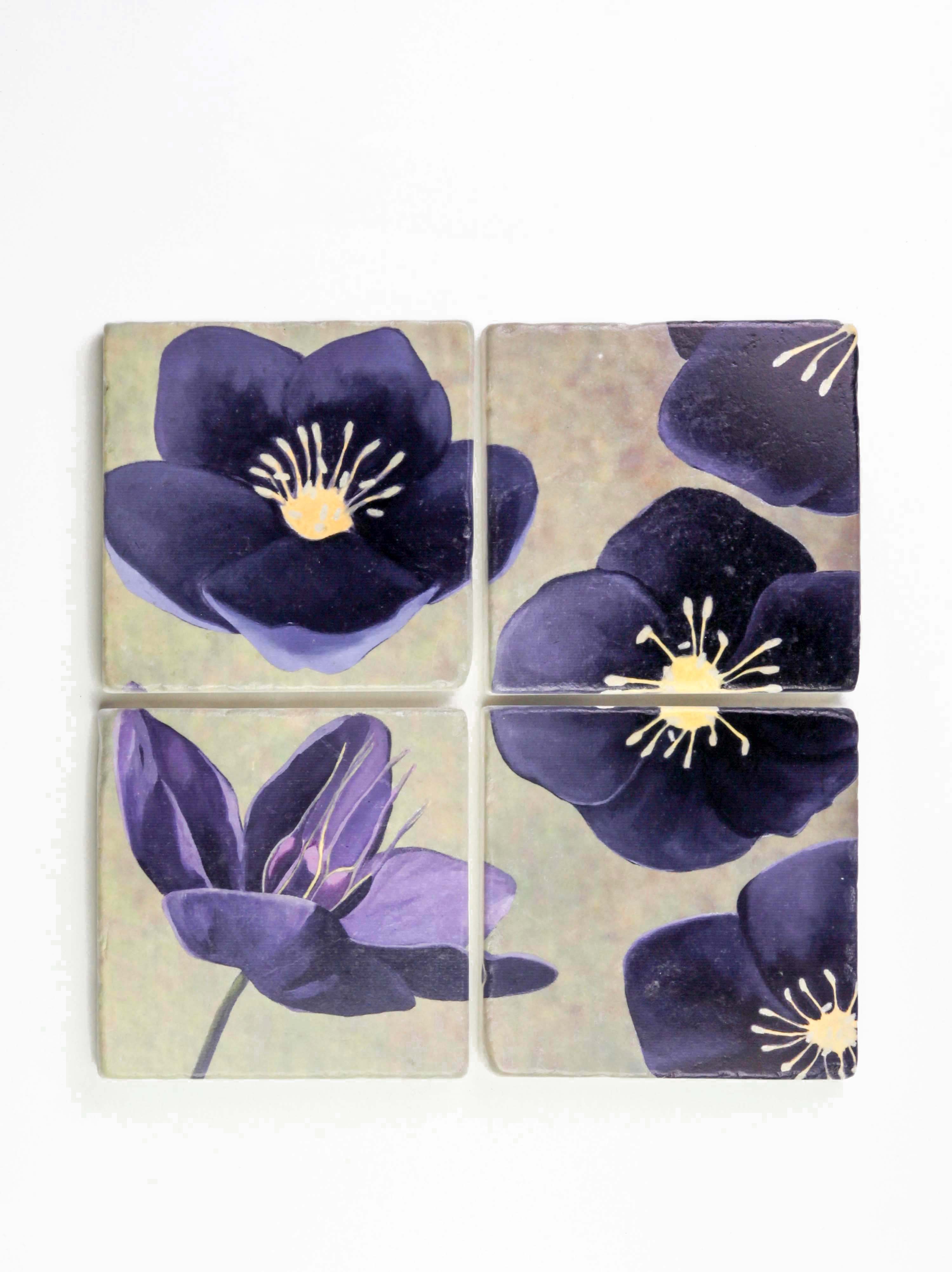 Coaster Set: Black Hellebore on Green-India & Purry