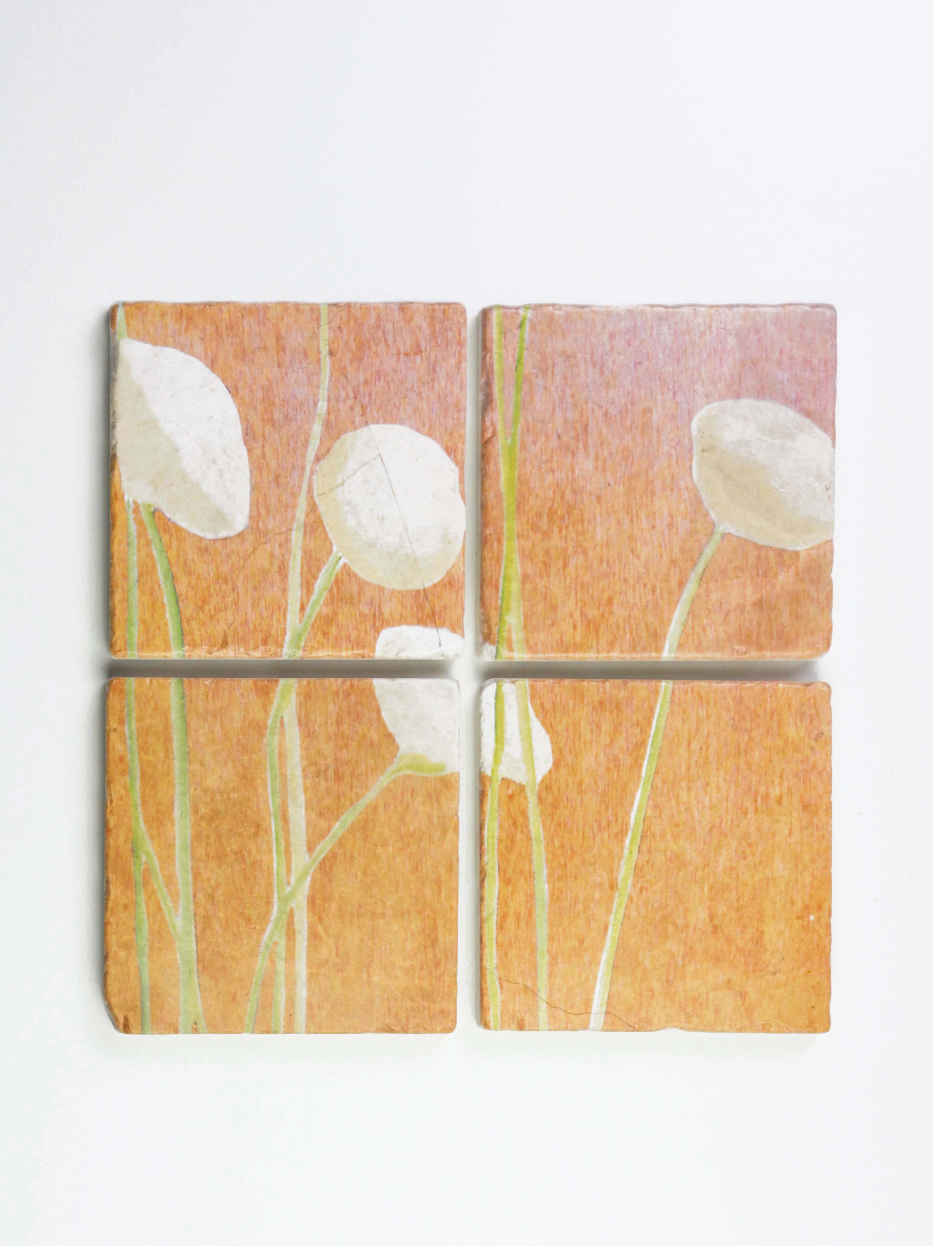 Coaster Set: Cream Flowers on Orange-India & Purry