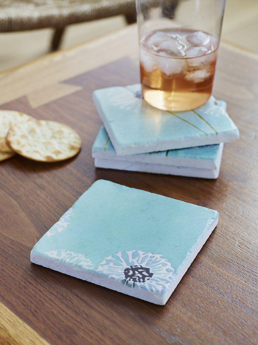Coaster Set: Dandelions on Aqua-India & Purry