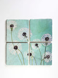 Coaster Set: Dandelions on Aqua-India & Purry
