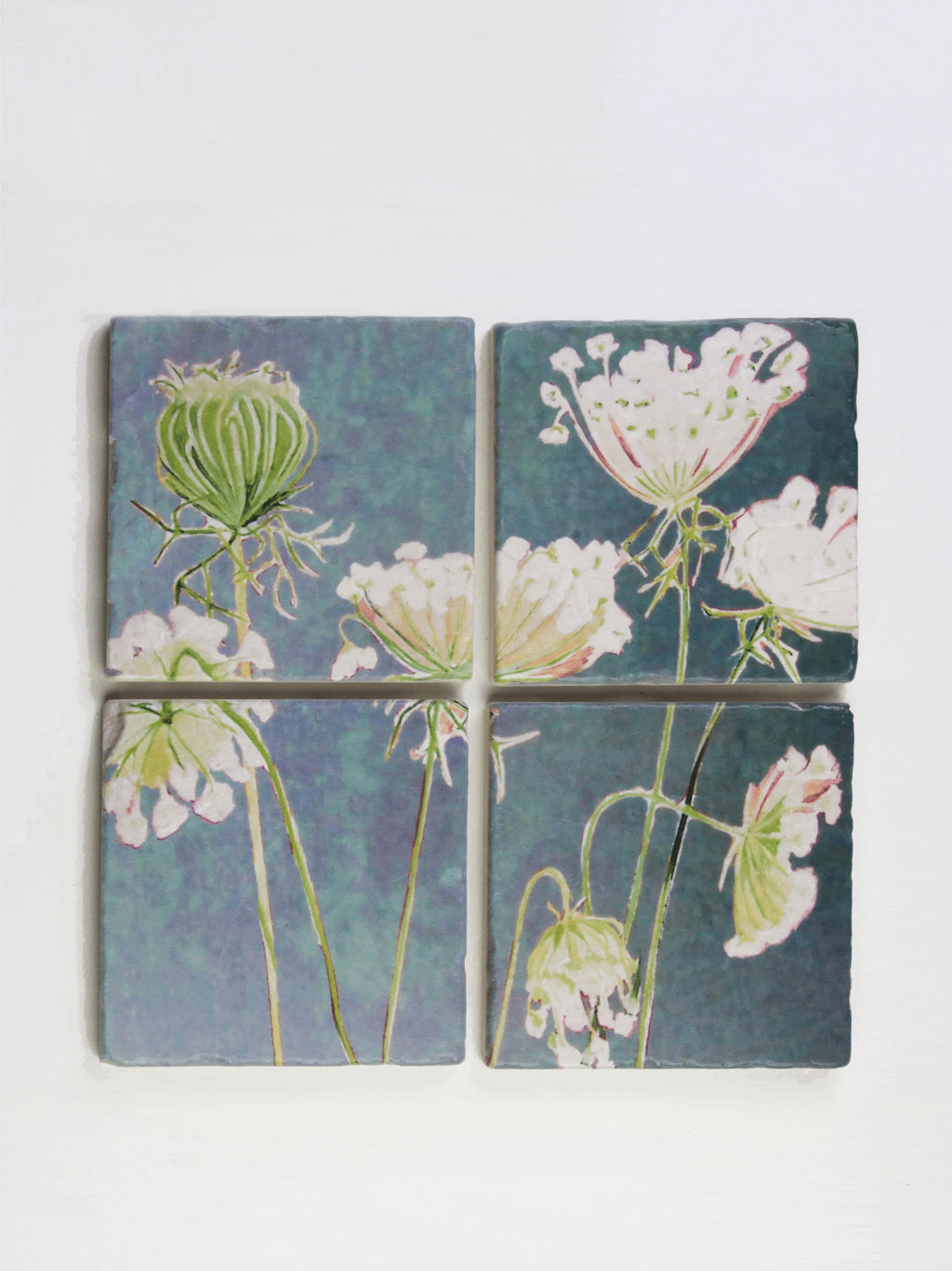 Coaster Set: Queen Anne's Lace on Teal-India & Purry