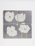 Coaster Set: White Poppies on Grey-India & Purry